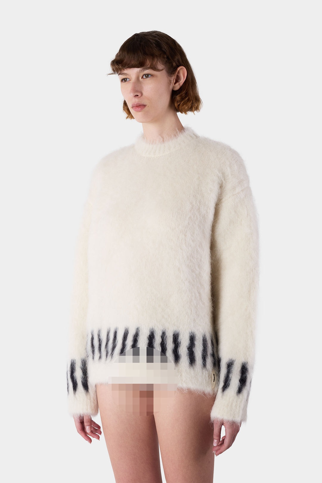 HAIRY KNIT ROUND NECK SWEATER / off white - 3