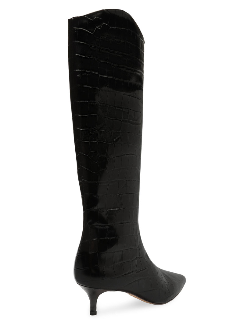 Women's Maryana Crocodile-Embossed Leather Knee-High Boots - Black 3