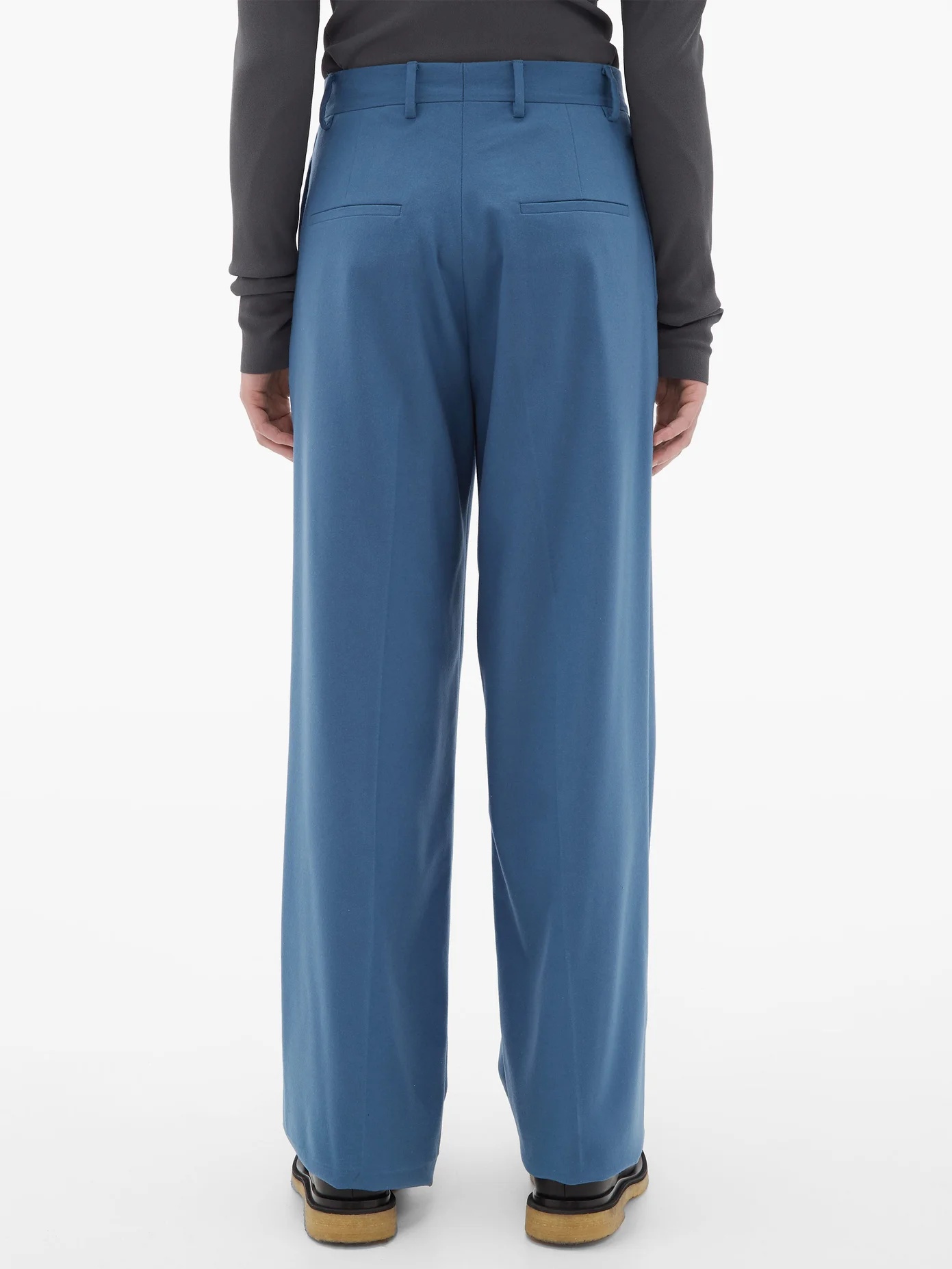 Pleated wide-leg cashmere-blend twill trousers - 6