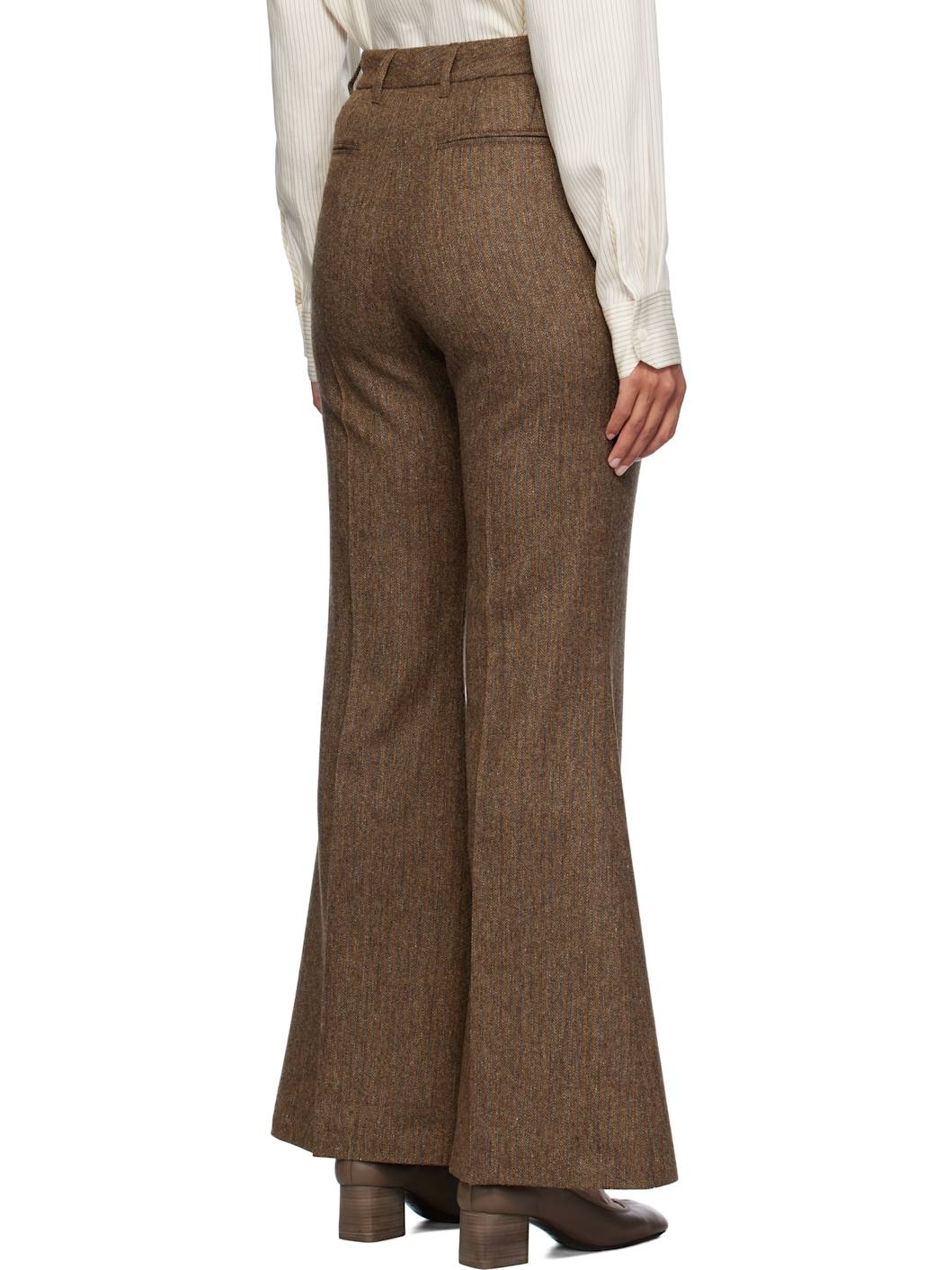 Brown Herringbone Flare Trousers - 3