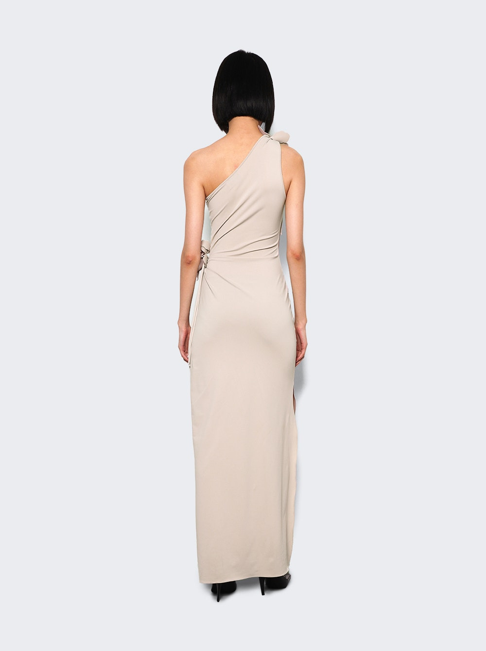 Asymmetric Flower Gown Beige - 4