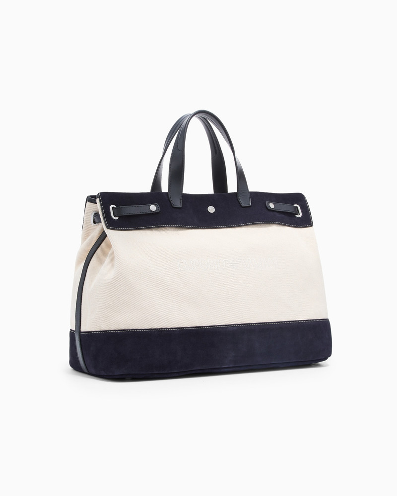 EMPORIO ARMANI CANVAS SHOPPER BAG WITH LEATHER DETAILS outlook