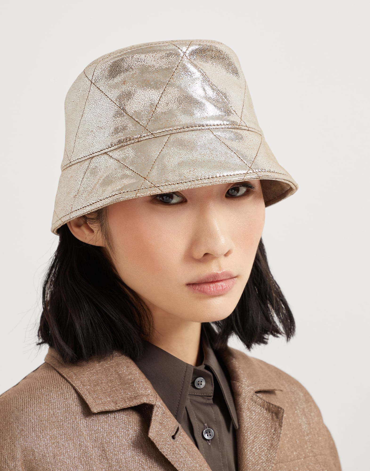 Lamé nappa leather bucket hat - 3