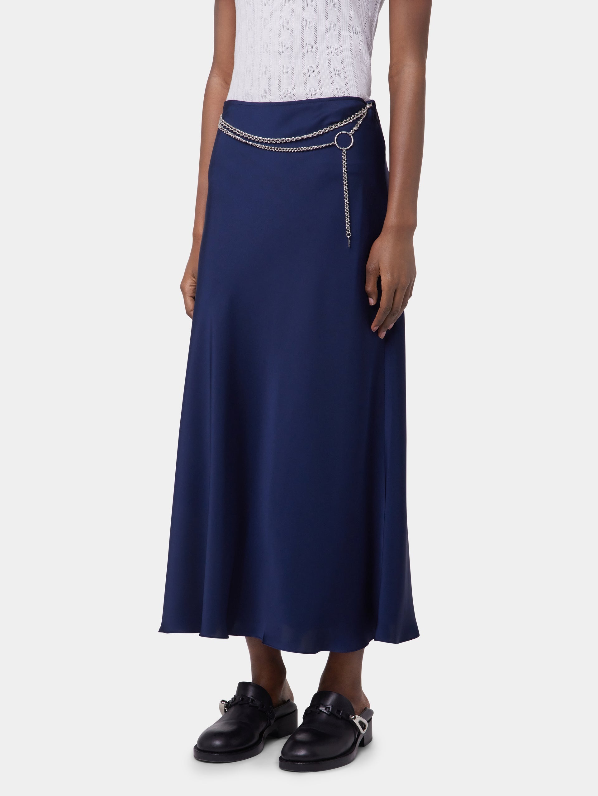 BLUE NAVY LONG SKIRT IN SATIN - 5