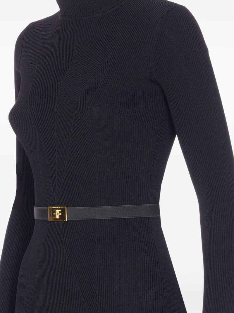 ribbed high-neck belted midi dress 3