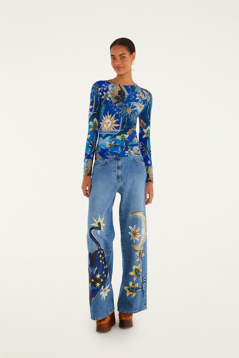 Blue Mystical Long Sleeve Jersey Blouse 4