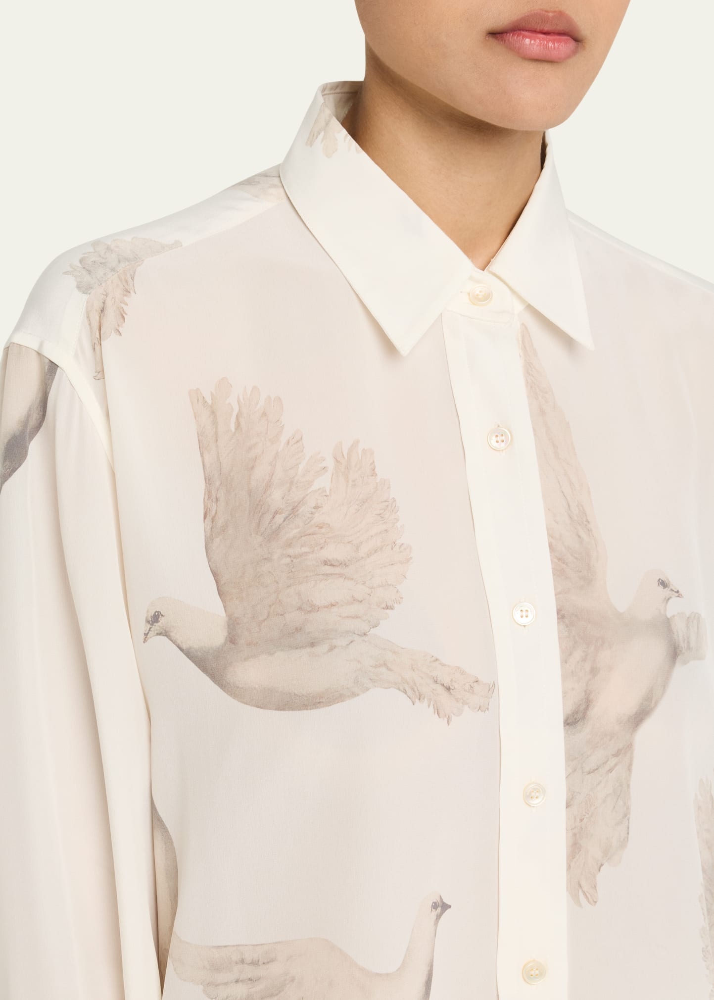Bird Print Oversized Silk Top - 5