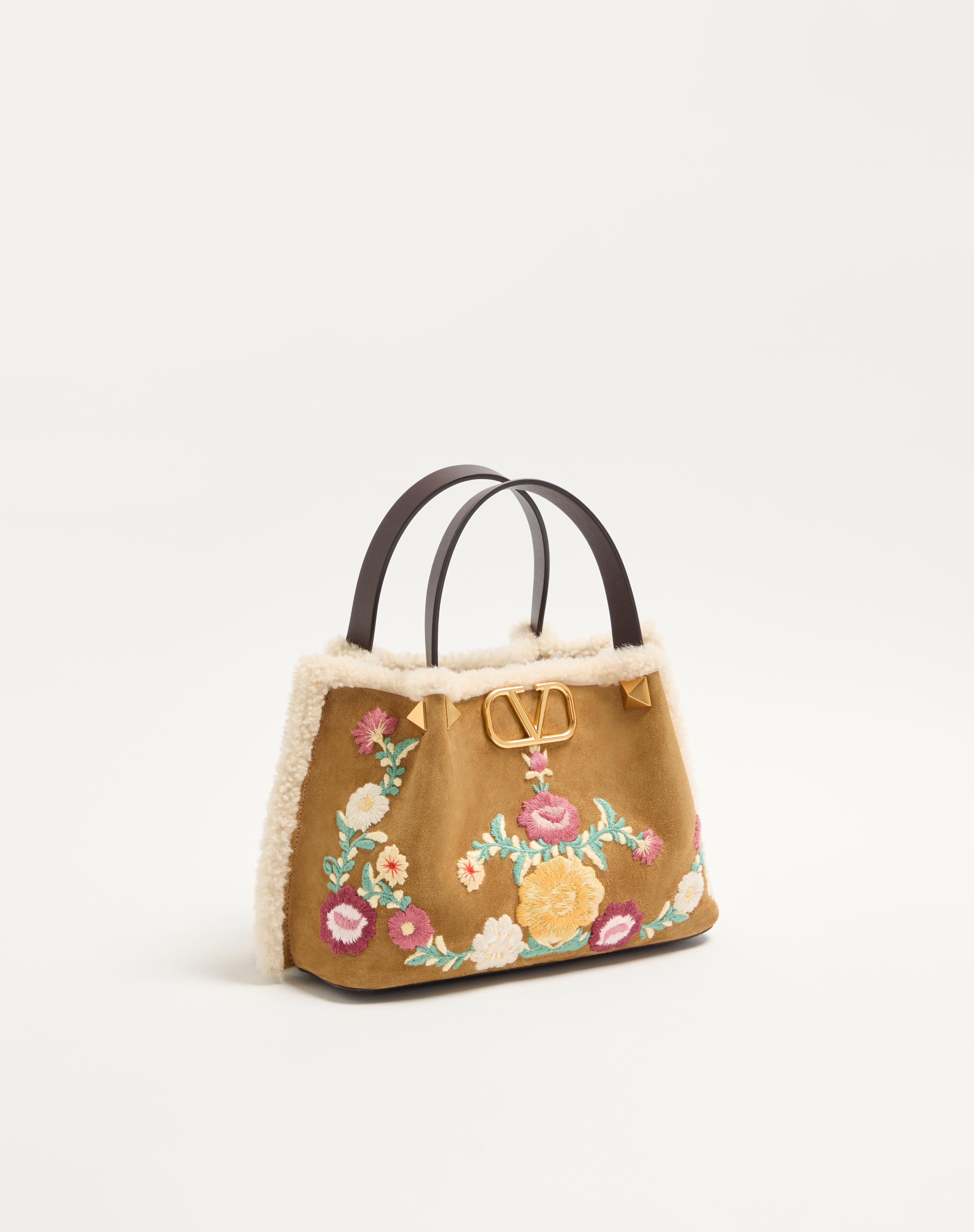 VALENTINO GARAVANI SMALL SHOPPING BAG IN EMBROIDERED SUEDE WITH SHEEPSKIN LINING - 2