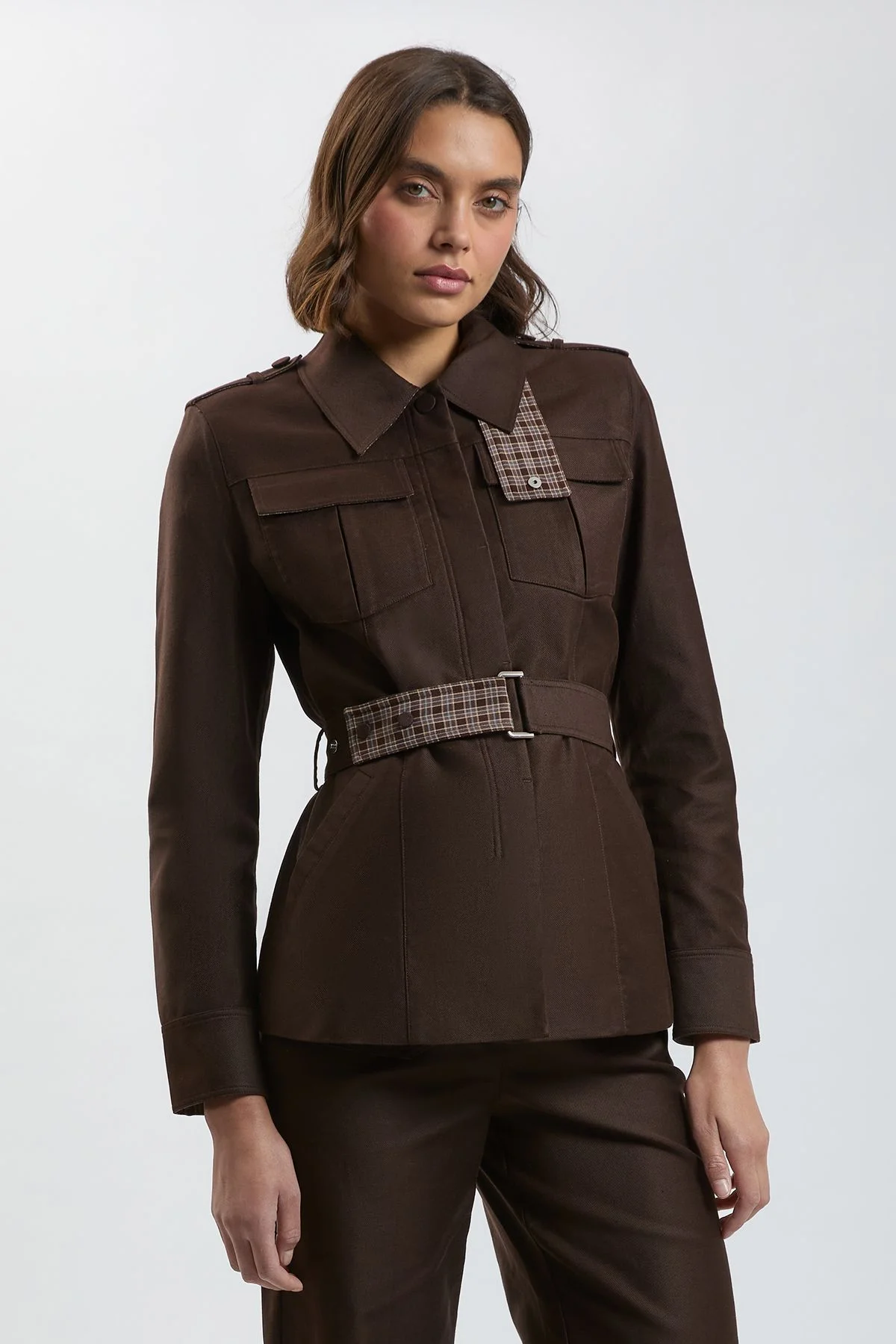 Stretch Twill Belted Safari Tailored Jacket - 1