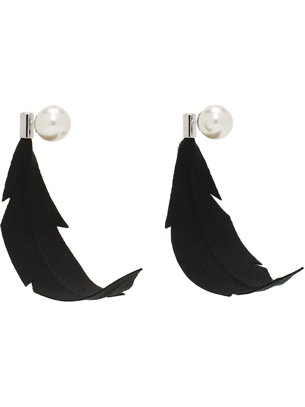 Silver & Black Fabric Feather Earrings - 2
