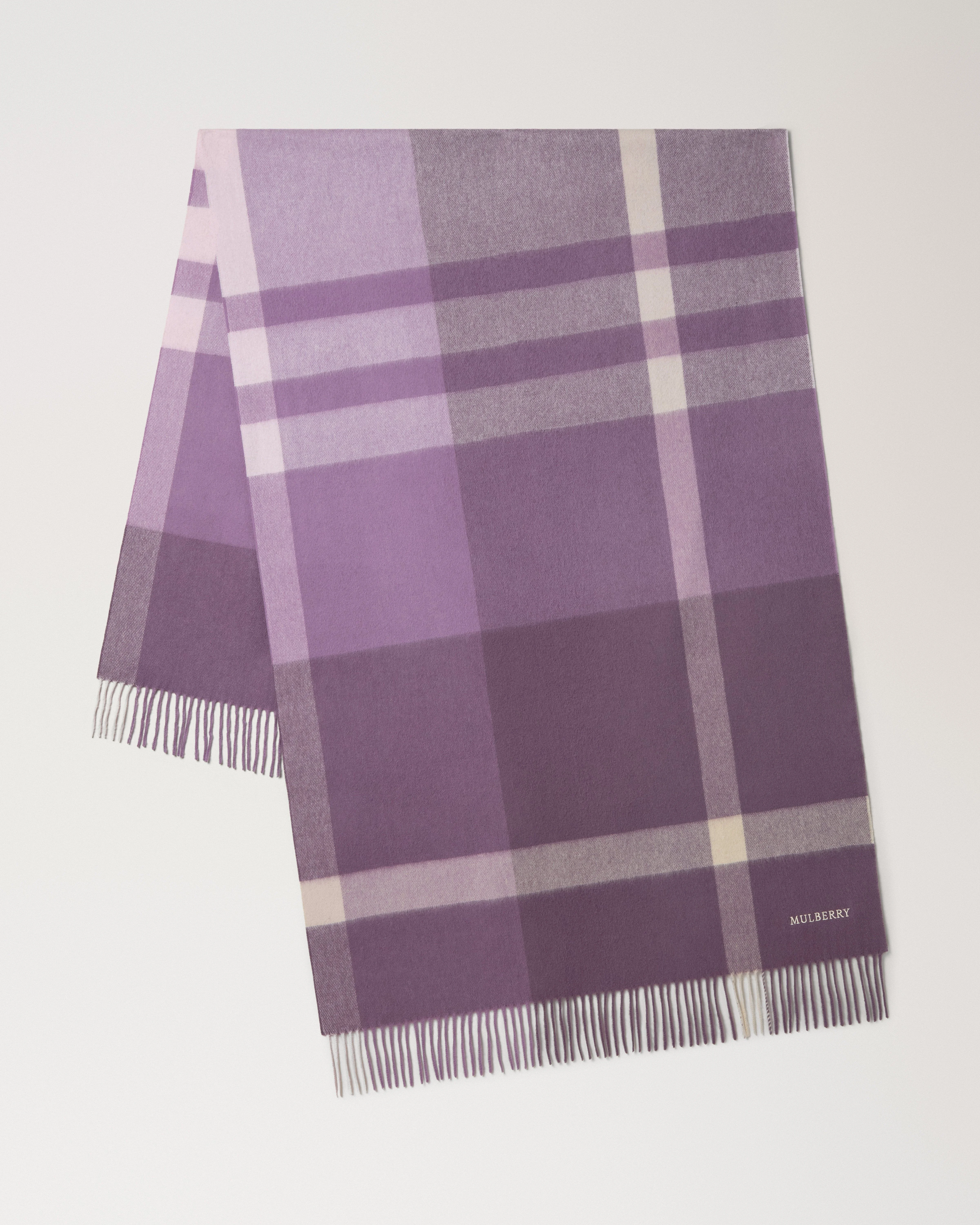 Large Check Merino Wool Scarf Dusky Mauve & Hazy Lilac Merino Wool - 1