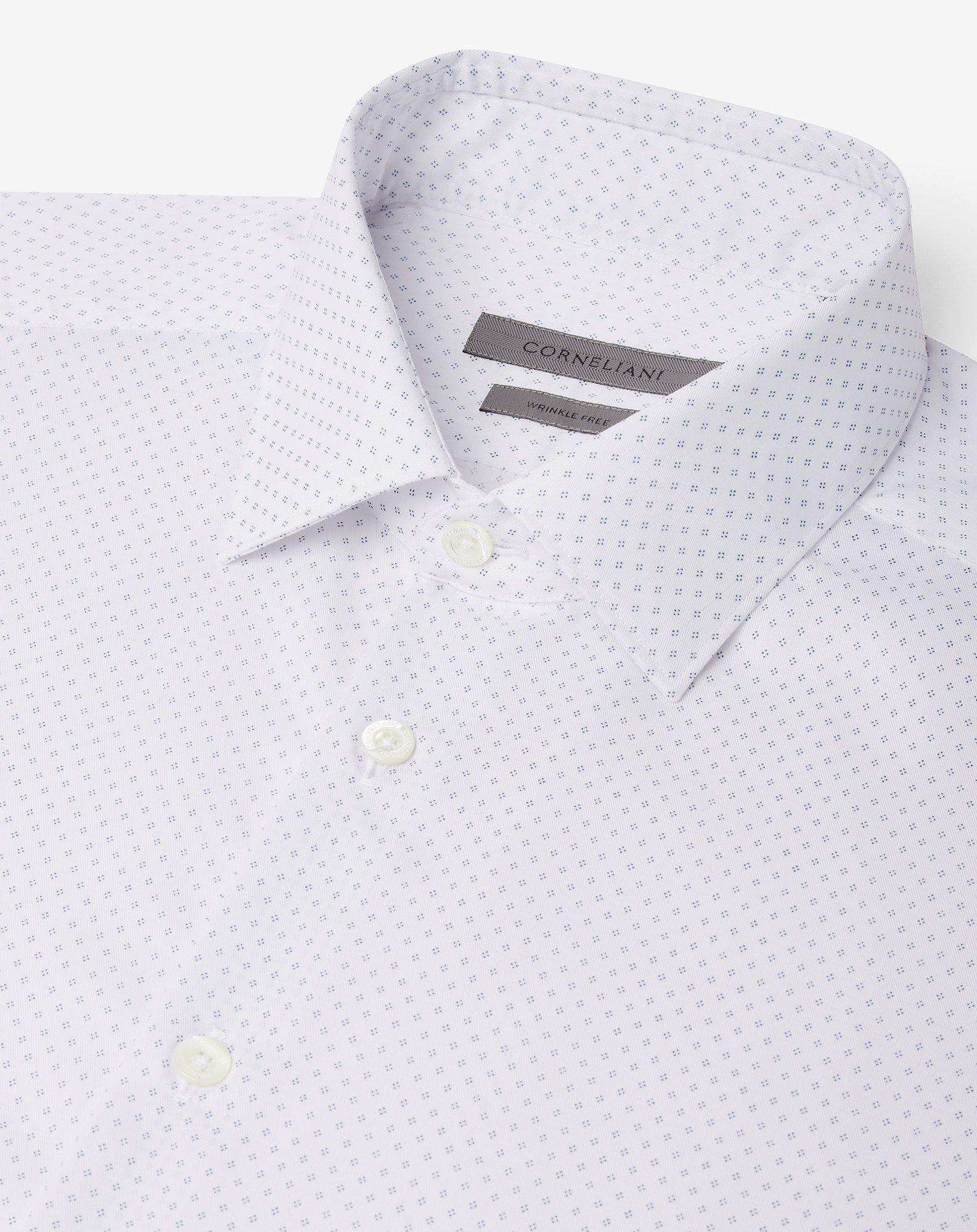 White cotton twill shirt with Blue micro pattern - 4