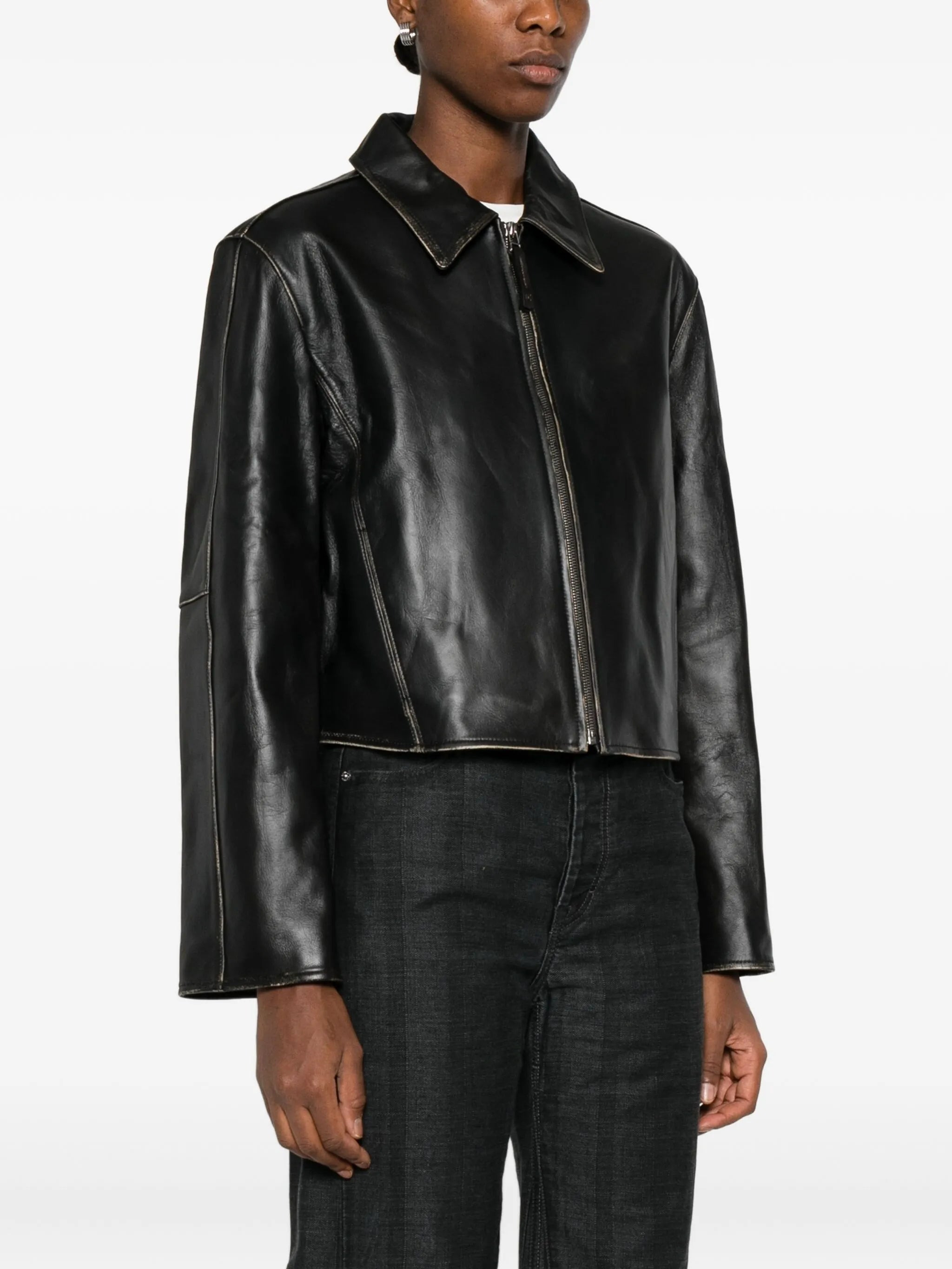Low Classic Zip-front Cropped Leather Jacket - 4
