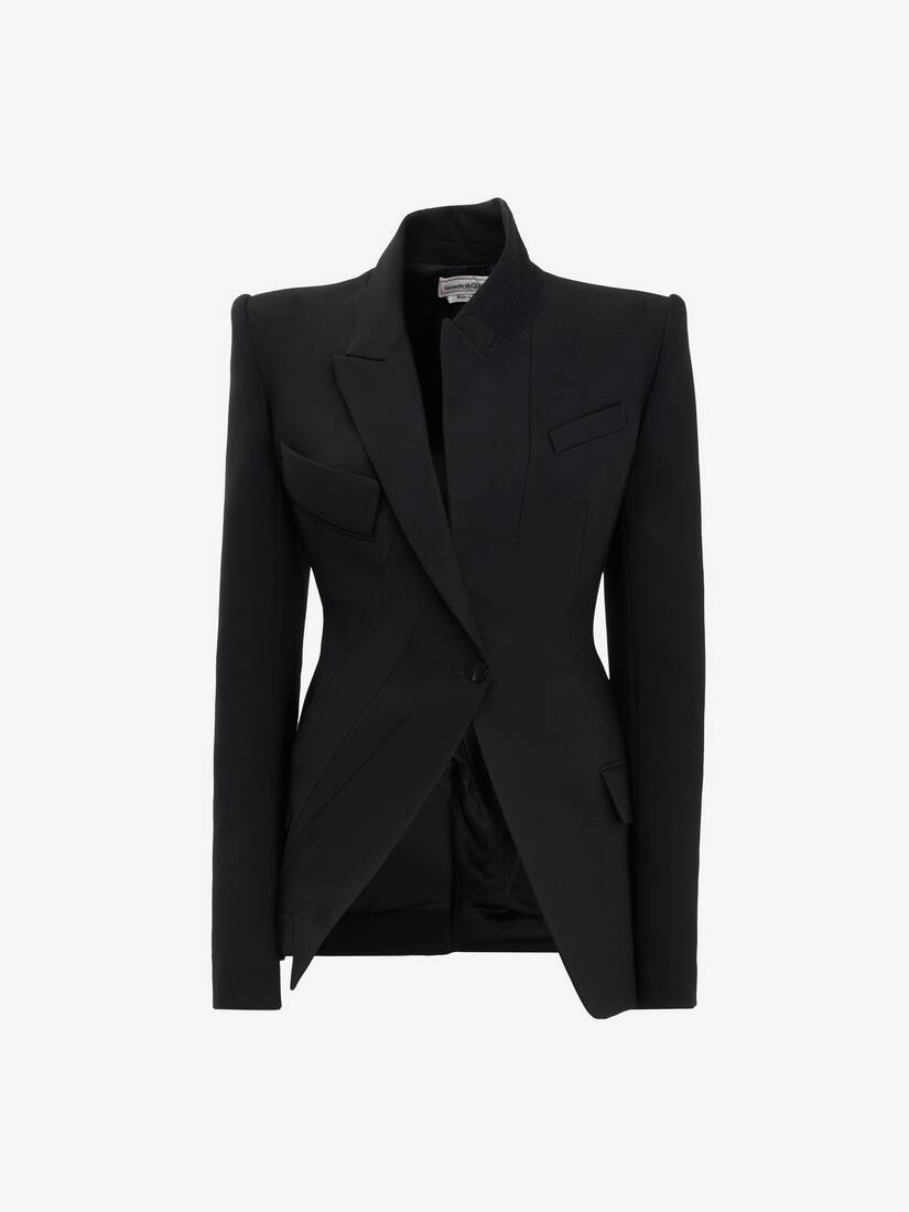 Women's Asymmetric Tailored Jacket in Black - 1
