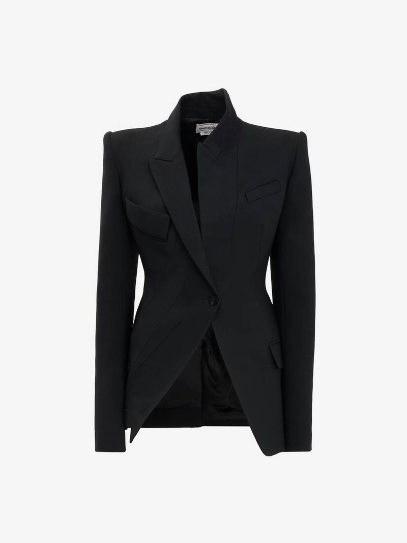 Women's Asymmetric Tailored Jacket in Black 1