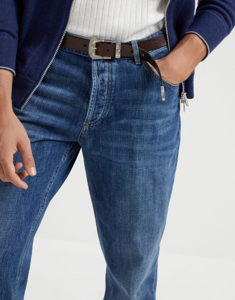 Lightweight denim traditional fit five-pocket trousers 3