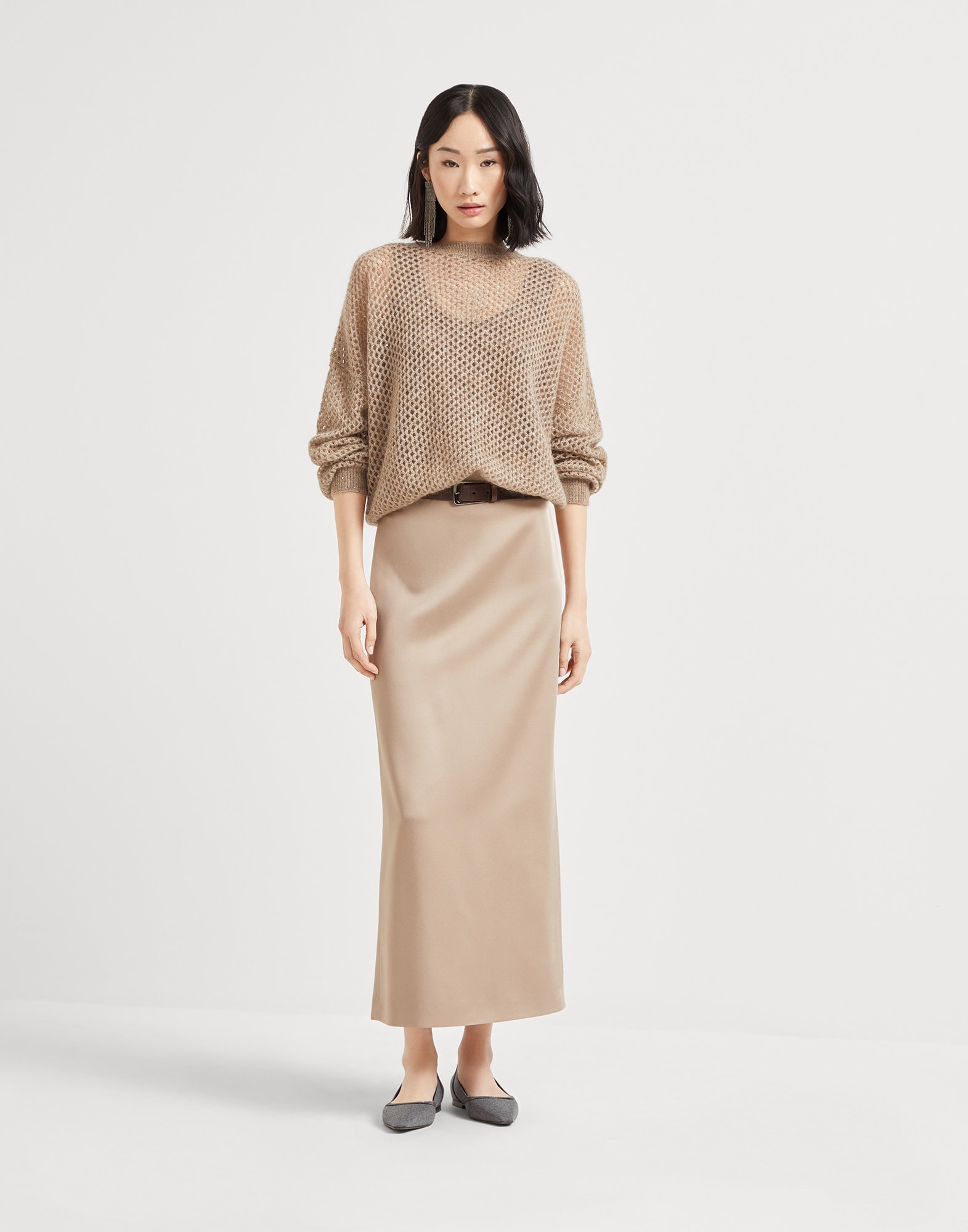 Satin cady long column skirt - 4