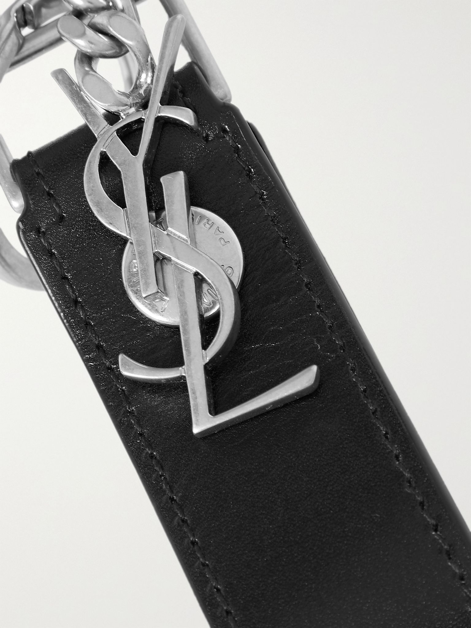 Leather and Burnished Silver-Tone Key Fob Black - 3
