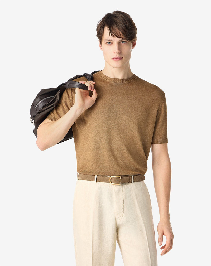 CORNELIANI Brown pure linen crew neck knitwear outlook
