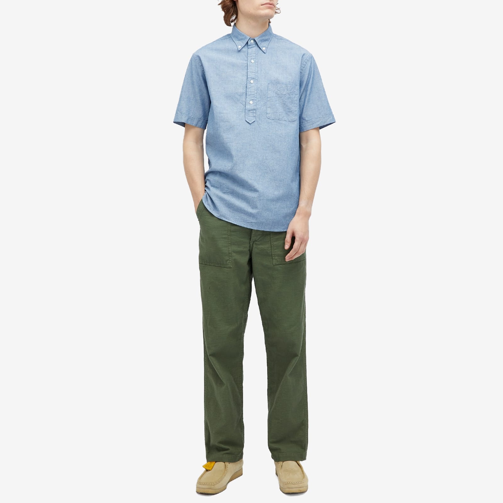Beams Plus Button Down Popover Short Sleeve Chambray Shirt - 4