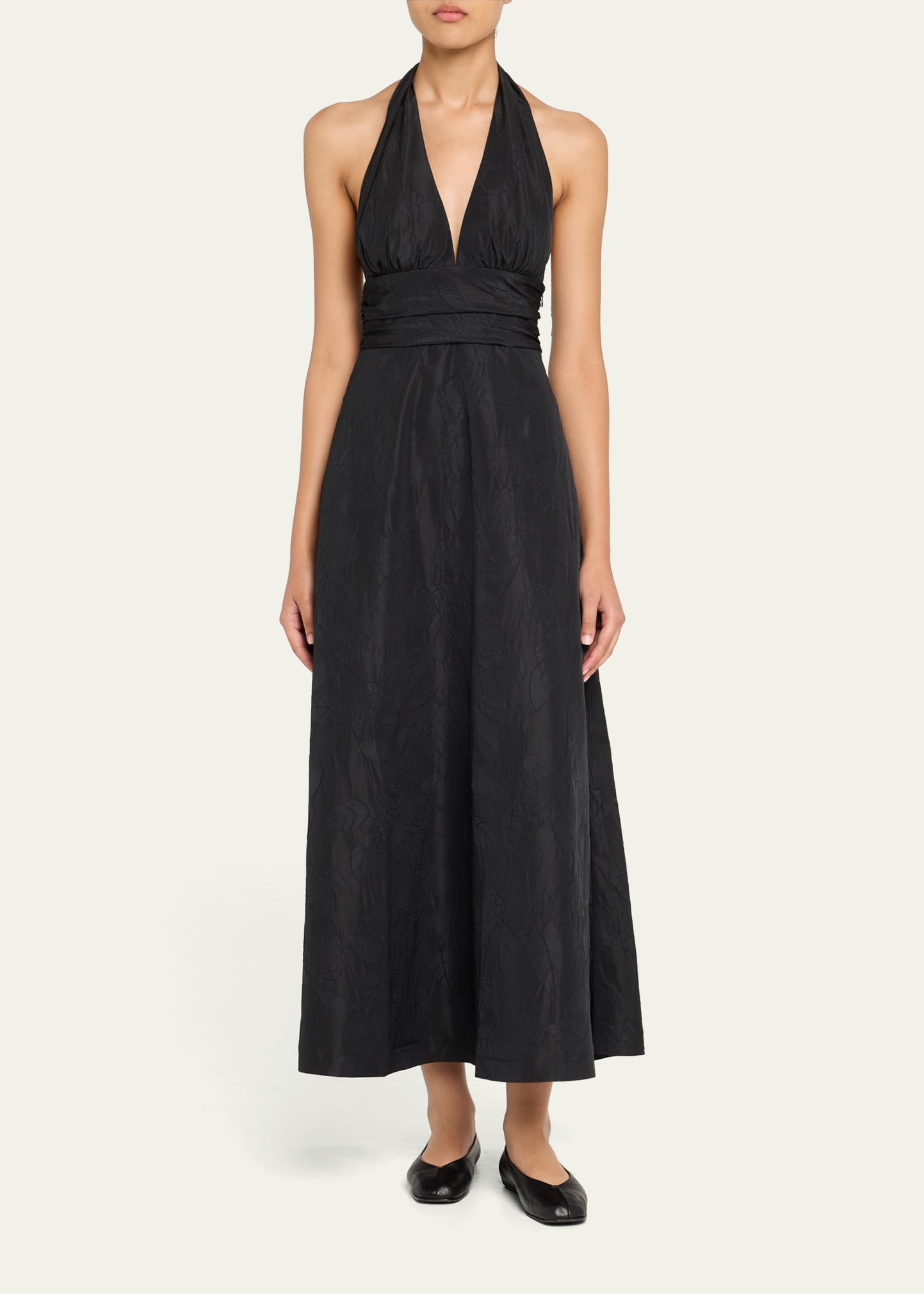 Marylin Camelia Embossed Cotton Midi Halter Dress - 2