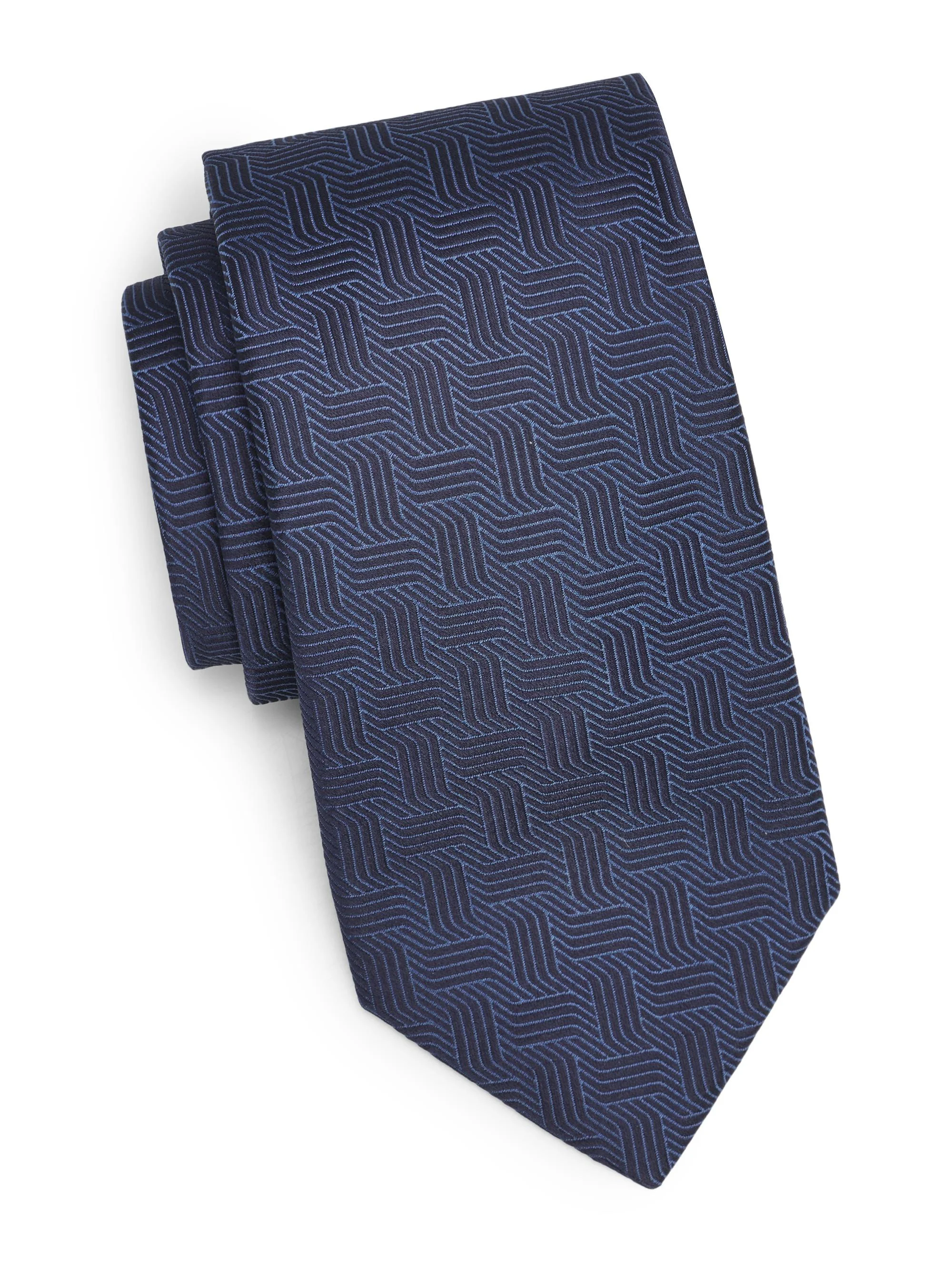 Men's Art Deco Motif Silk Tie - Blue - 1