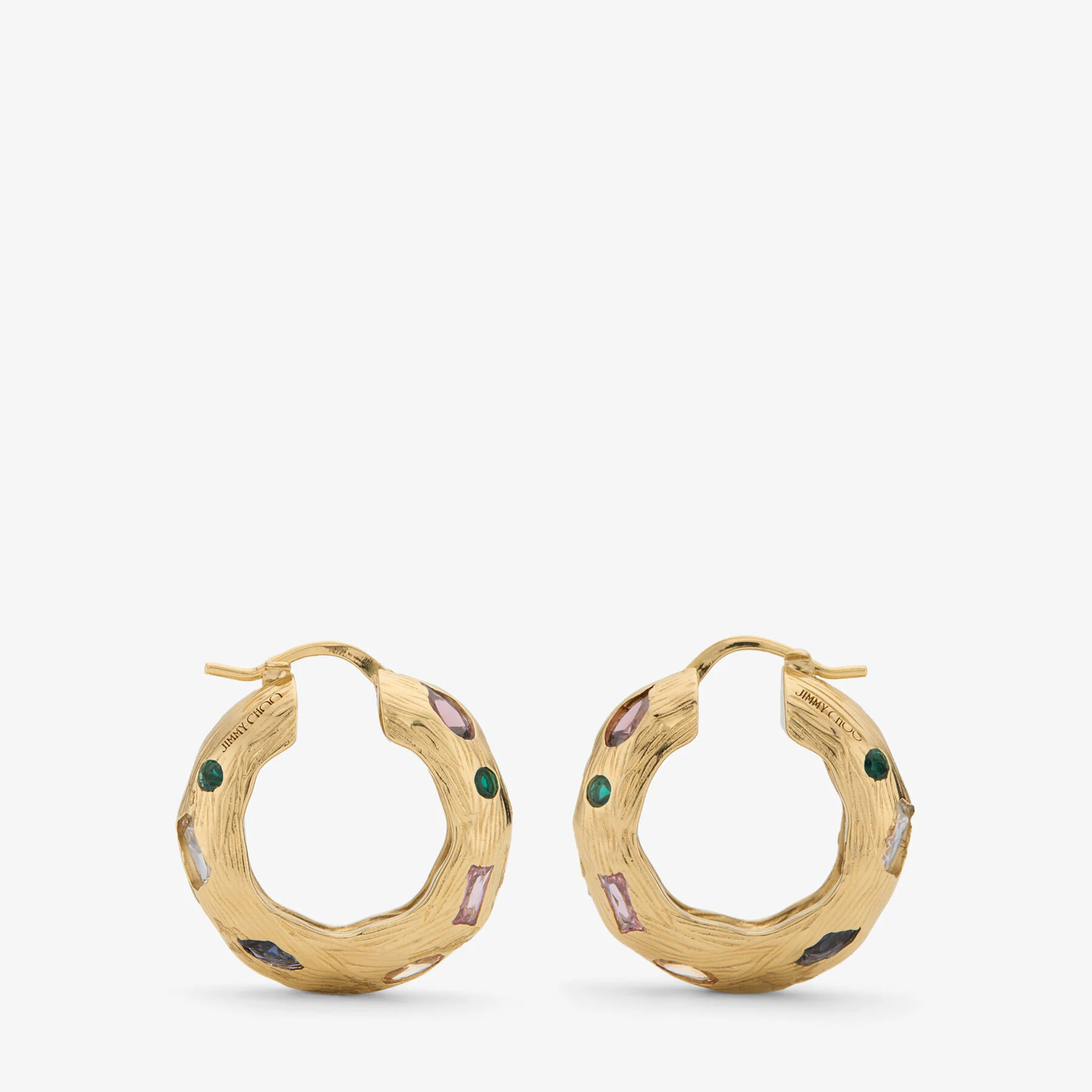 Stones Earrings Gold Mix Metal Hoop Earrings with Crystal Embellishment - 1