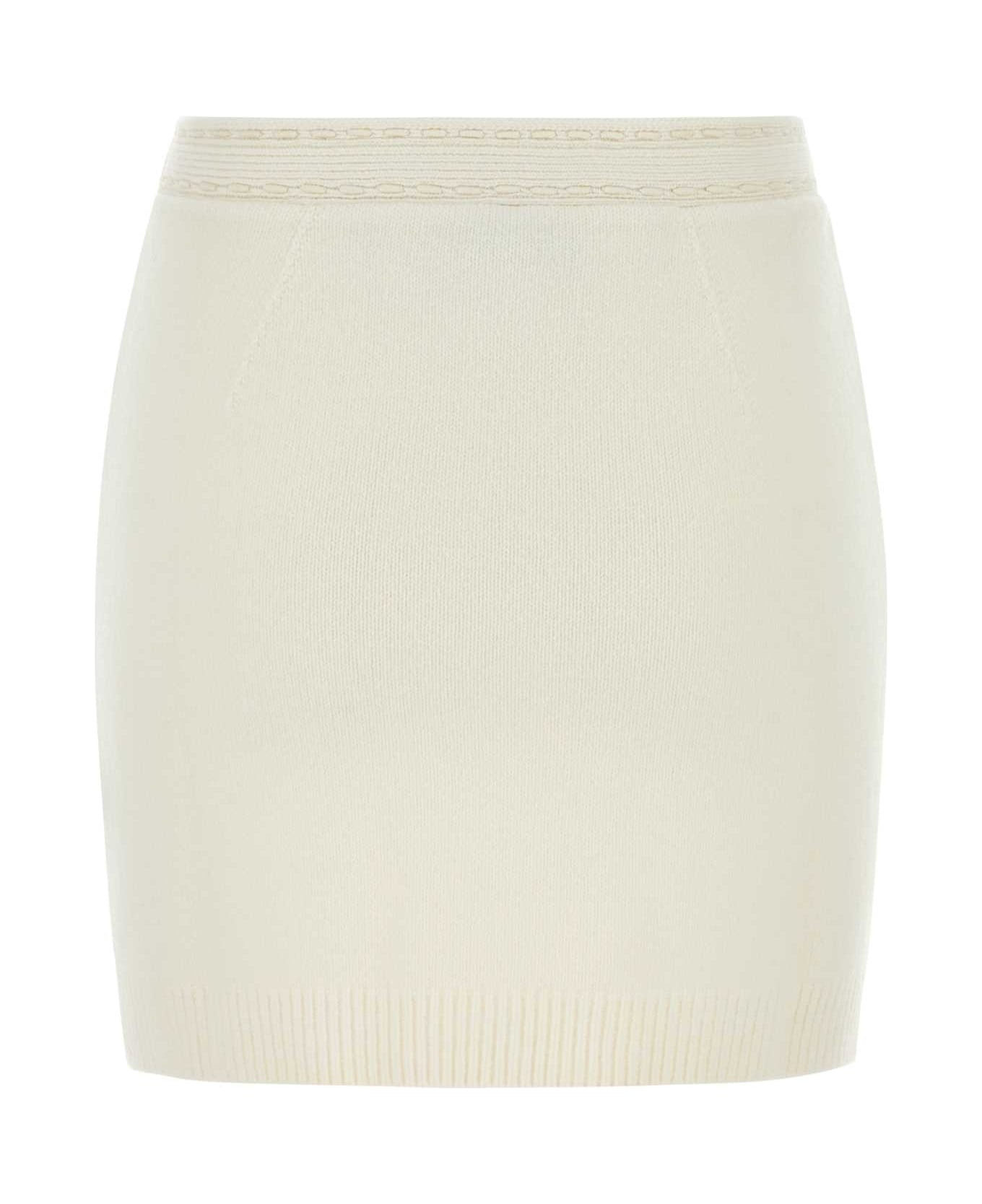White Cashmere Blend Mini Skirt - 2