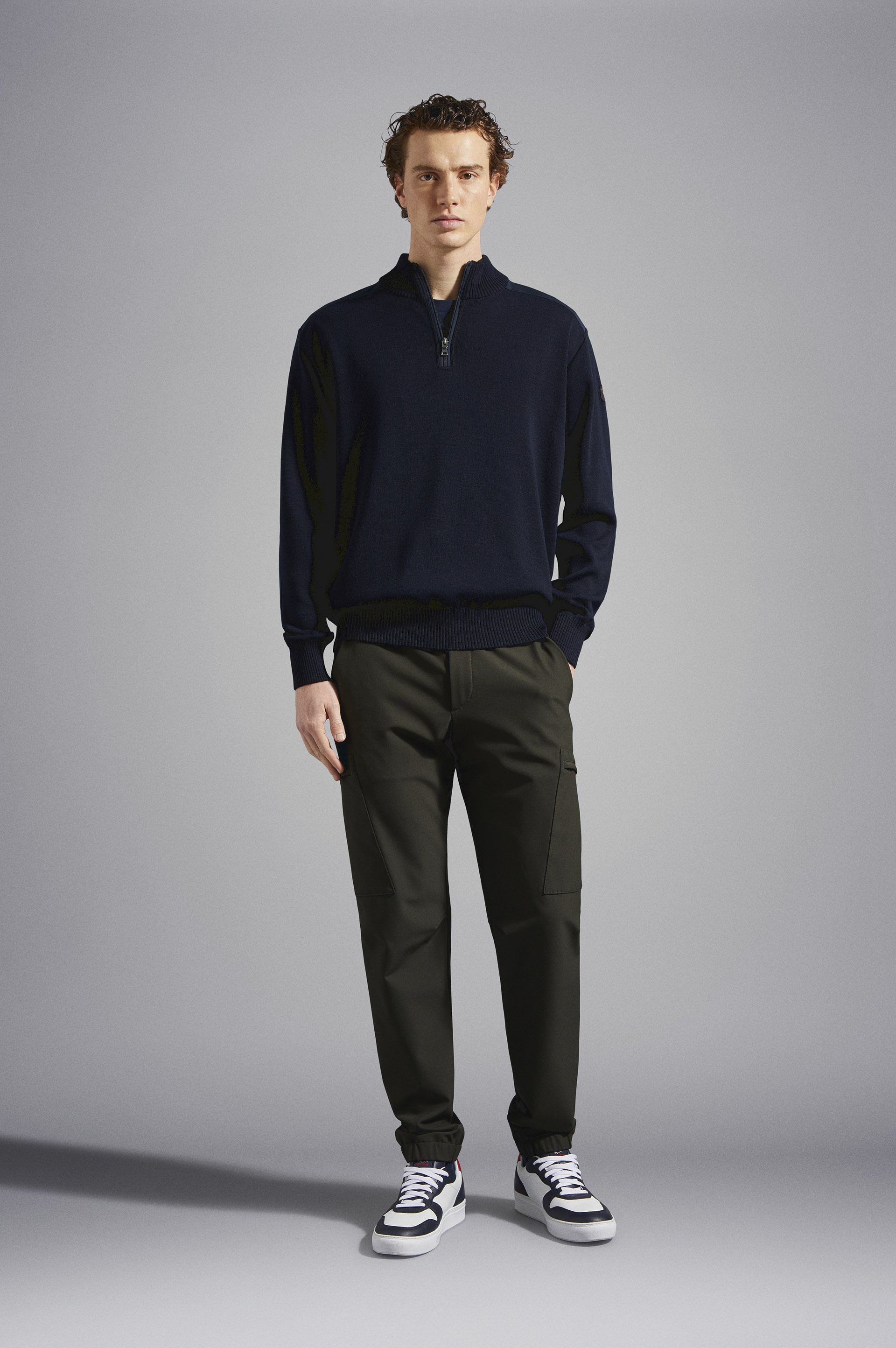 WOOL HALF ZIP SWEATER WITH ICONIC BADGE - 2