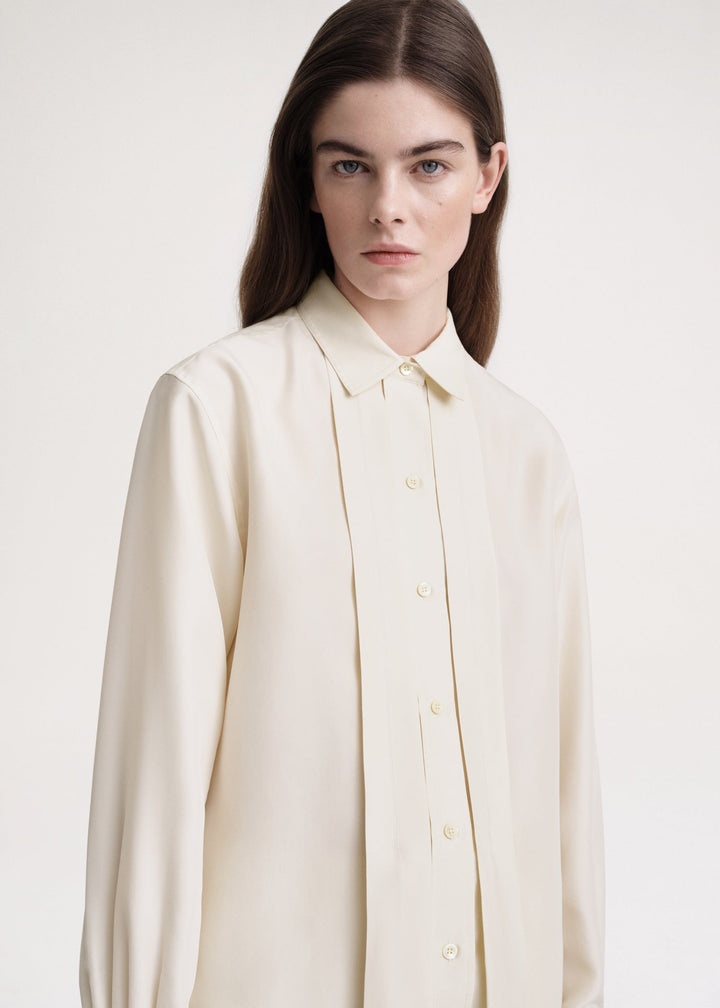 Pleated silk shirt macadamia - 5