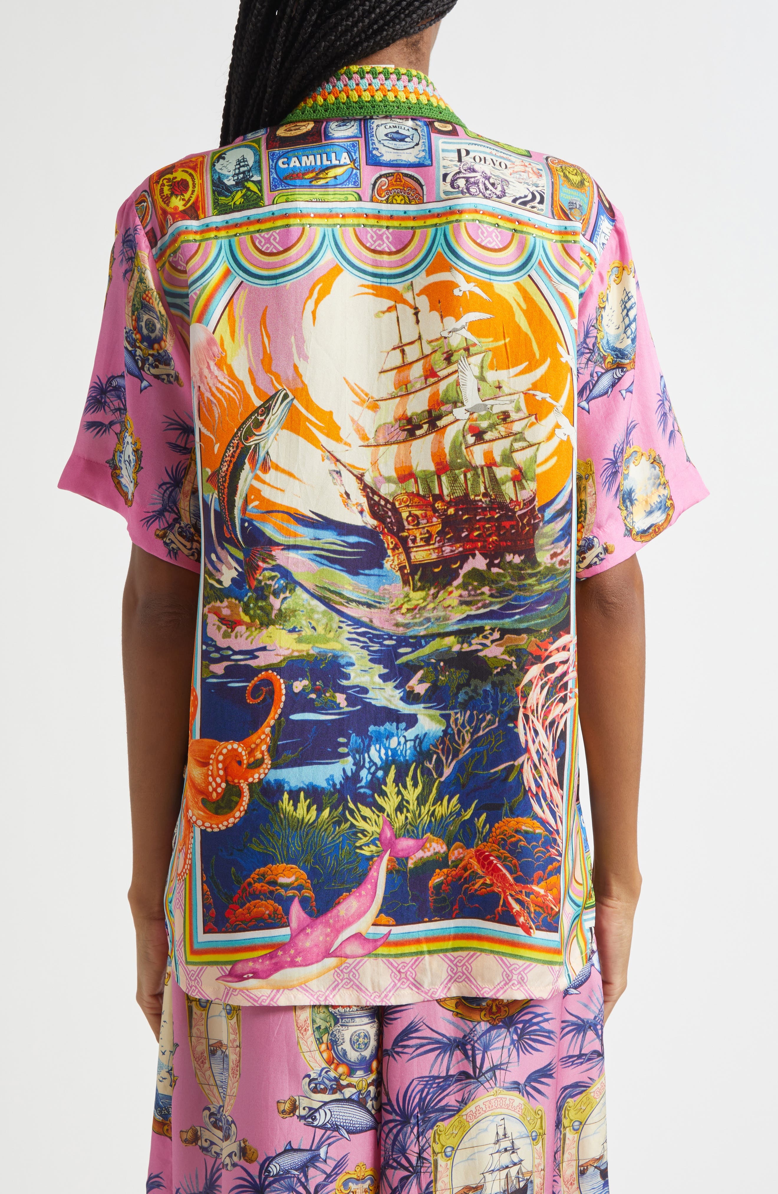 Camilla Salty Splendor Crystal Embellished Silk Shirt in Salty Splendour at Nordstrom - 3