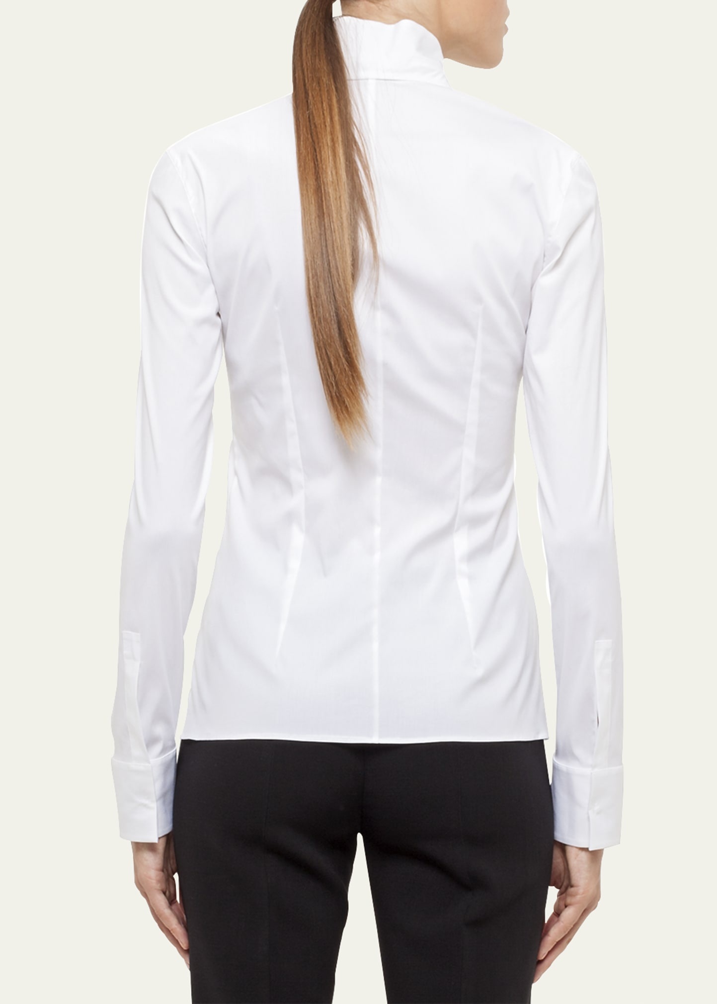 Long-Sleeve Notched-Collar Poplin Blouse - 3