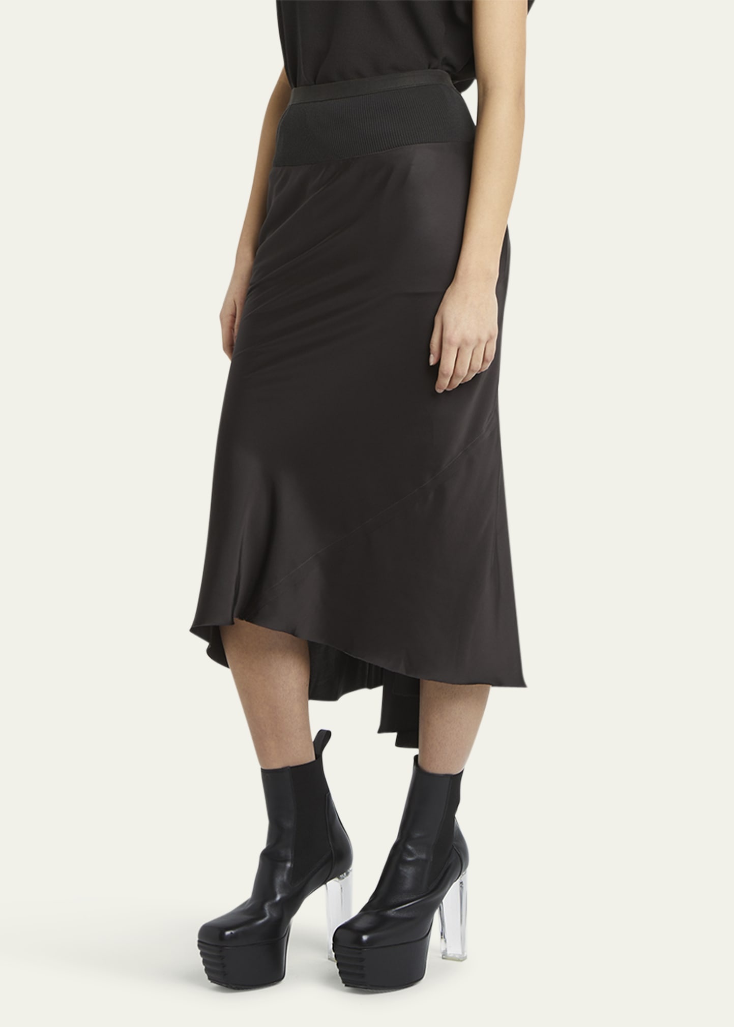 A-Line Bias Satin Midi Skirt - 4