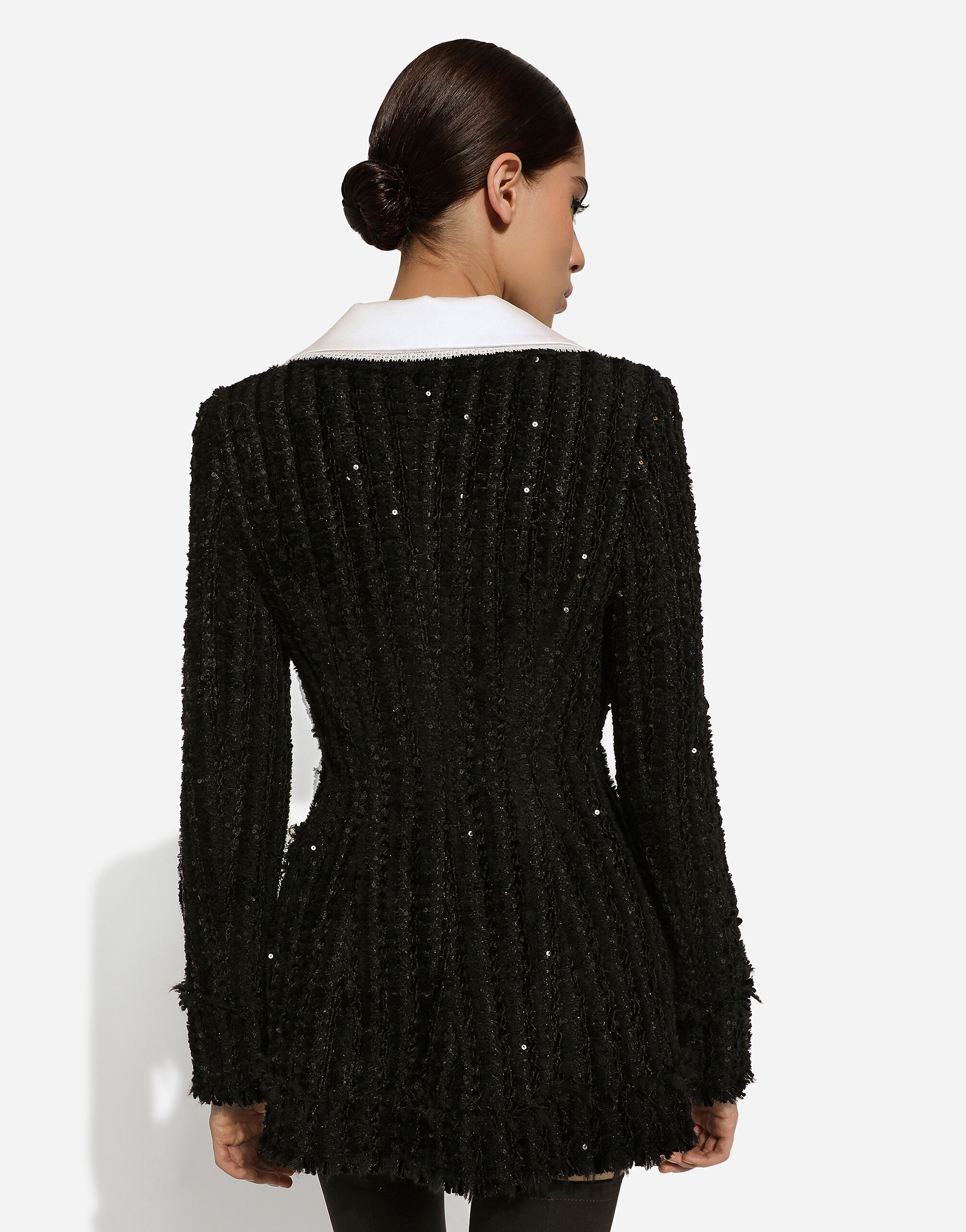 Tweed jacket with micro-sequin embellishment and satin collar - 9