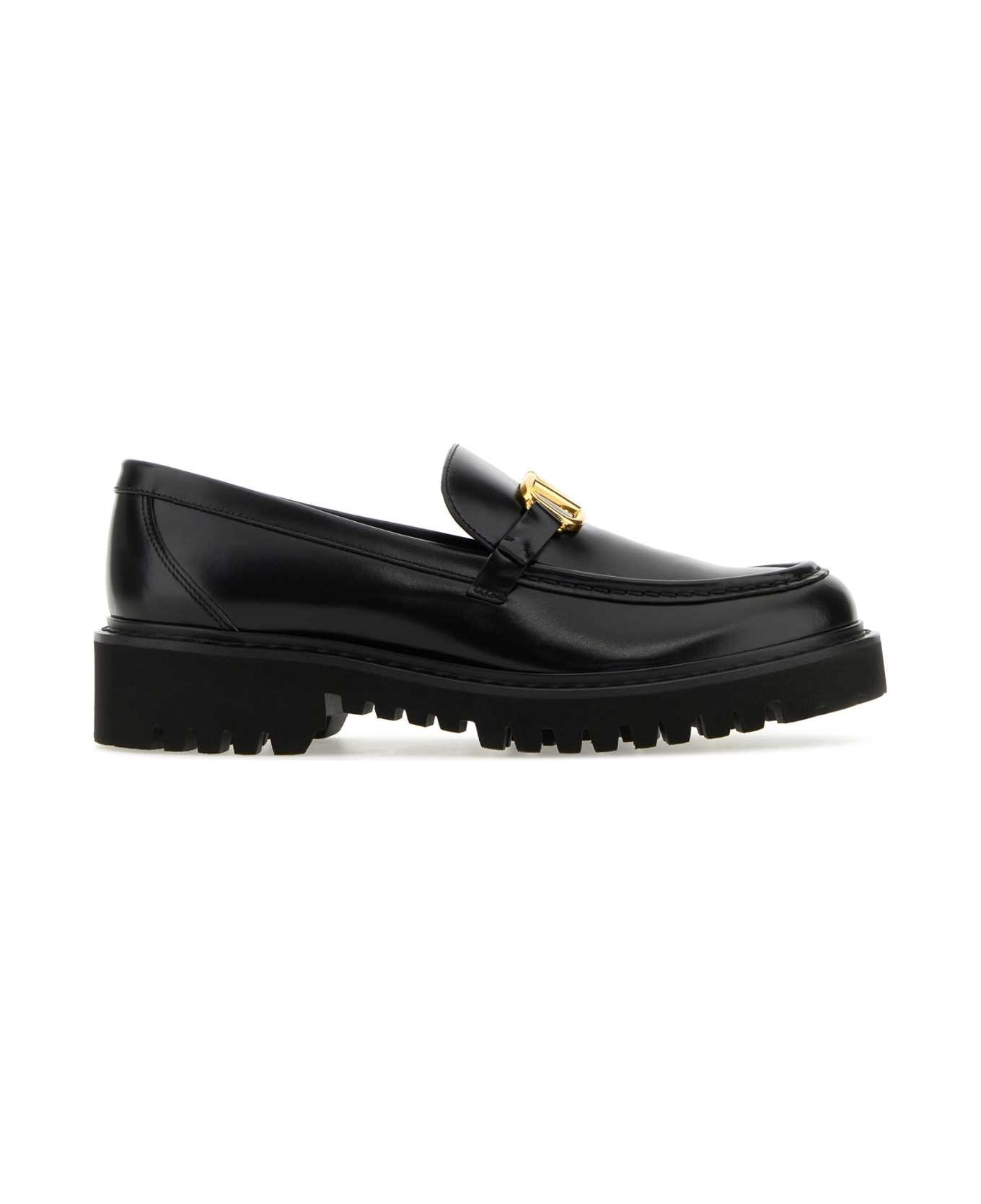 Black Leather Vlogo Loafers - 1