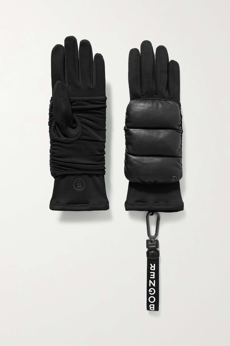 Touch quilted leather and tech-jersey ski gloves - 1