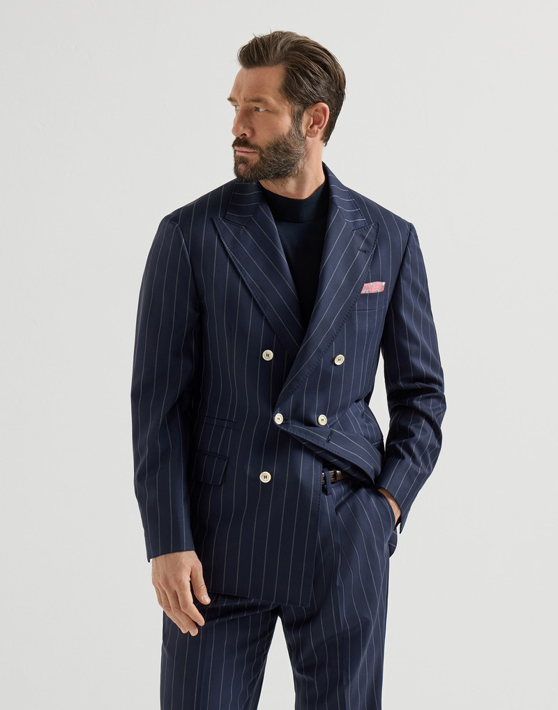 One-and-a-half-breasted blazer in super 150s virgin wool wide chalk stripe batavia 2