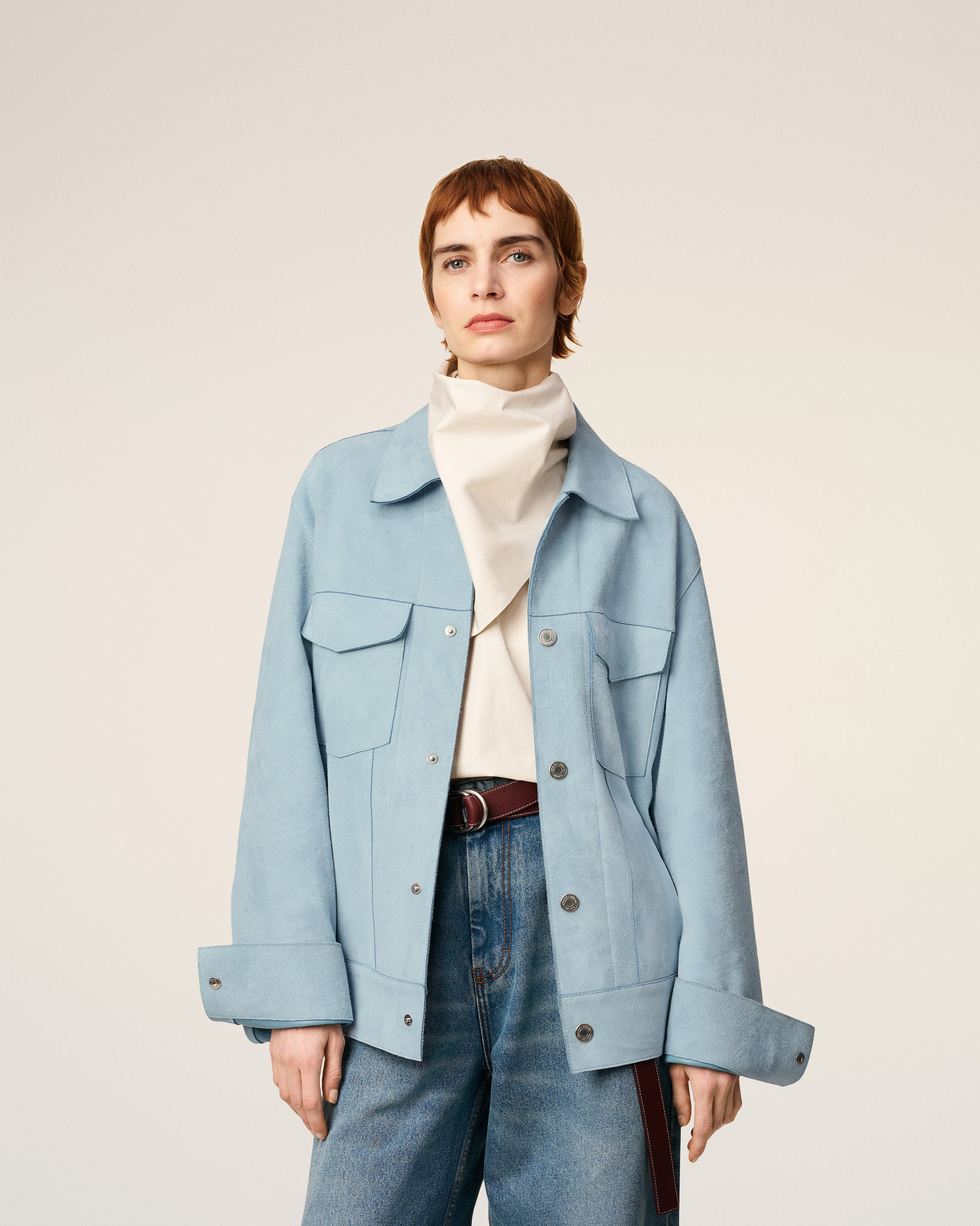 BLUE LEATHER TRUCKER JACKET - 3
