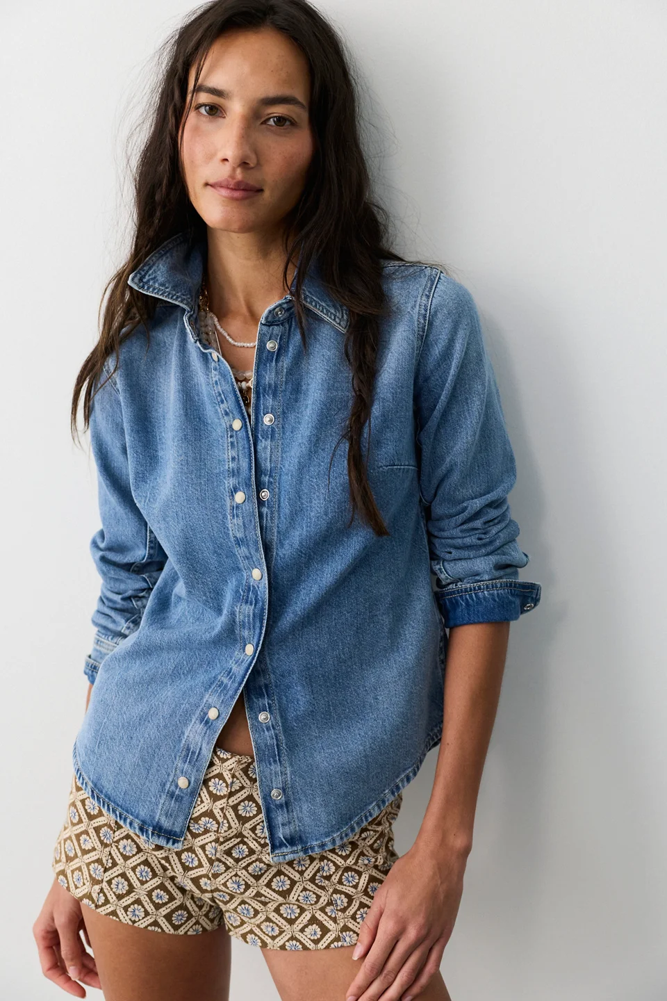 We The Free Benny Slim Denim Button Down Top - 1