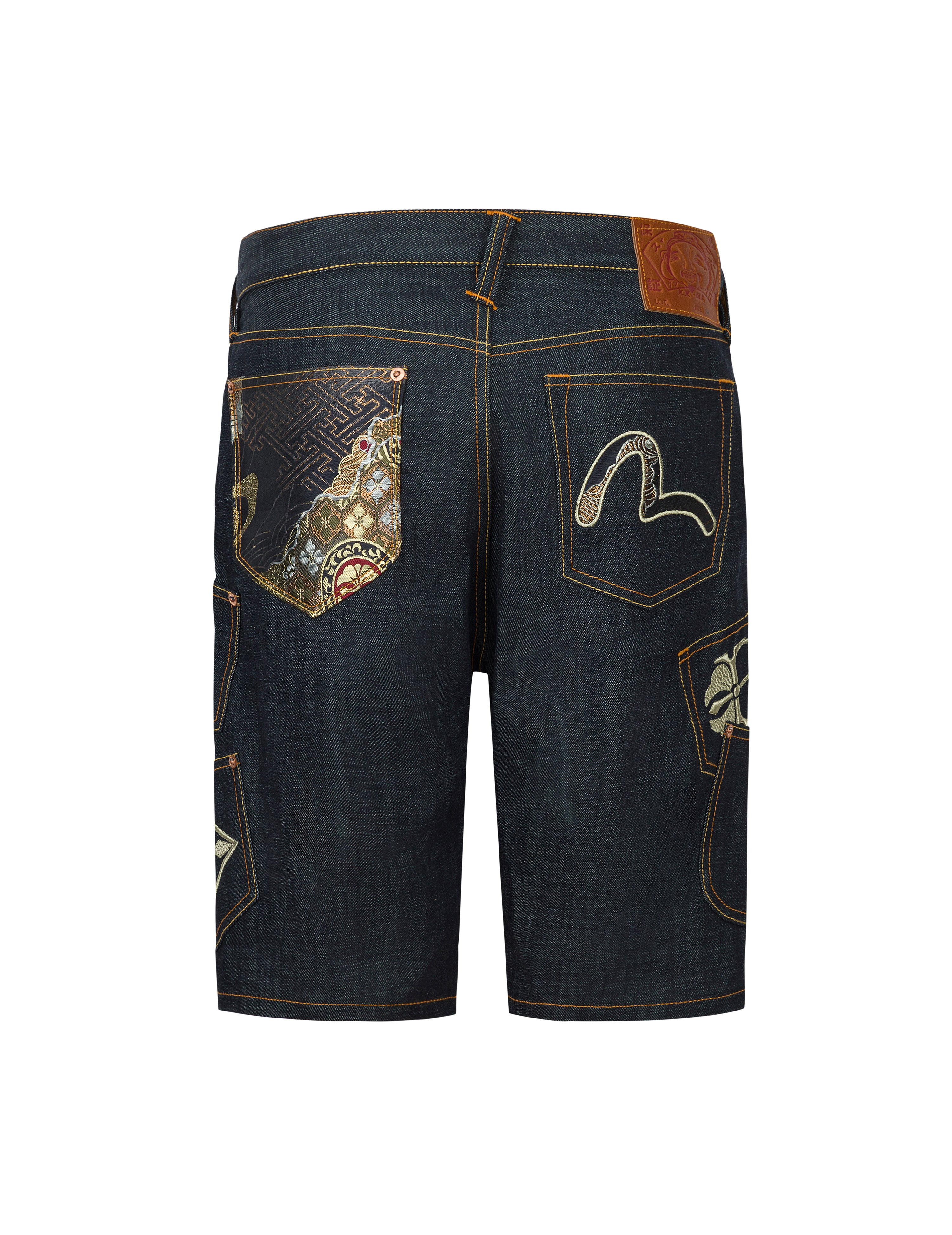 Multi-Pocket with Brocade Patch Regular Fit Denim Shorts - 9