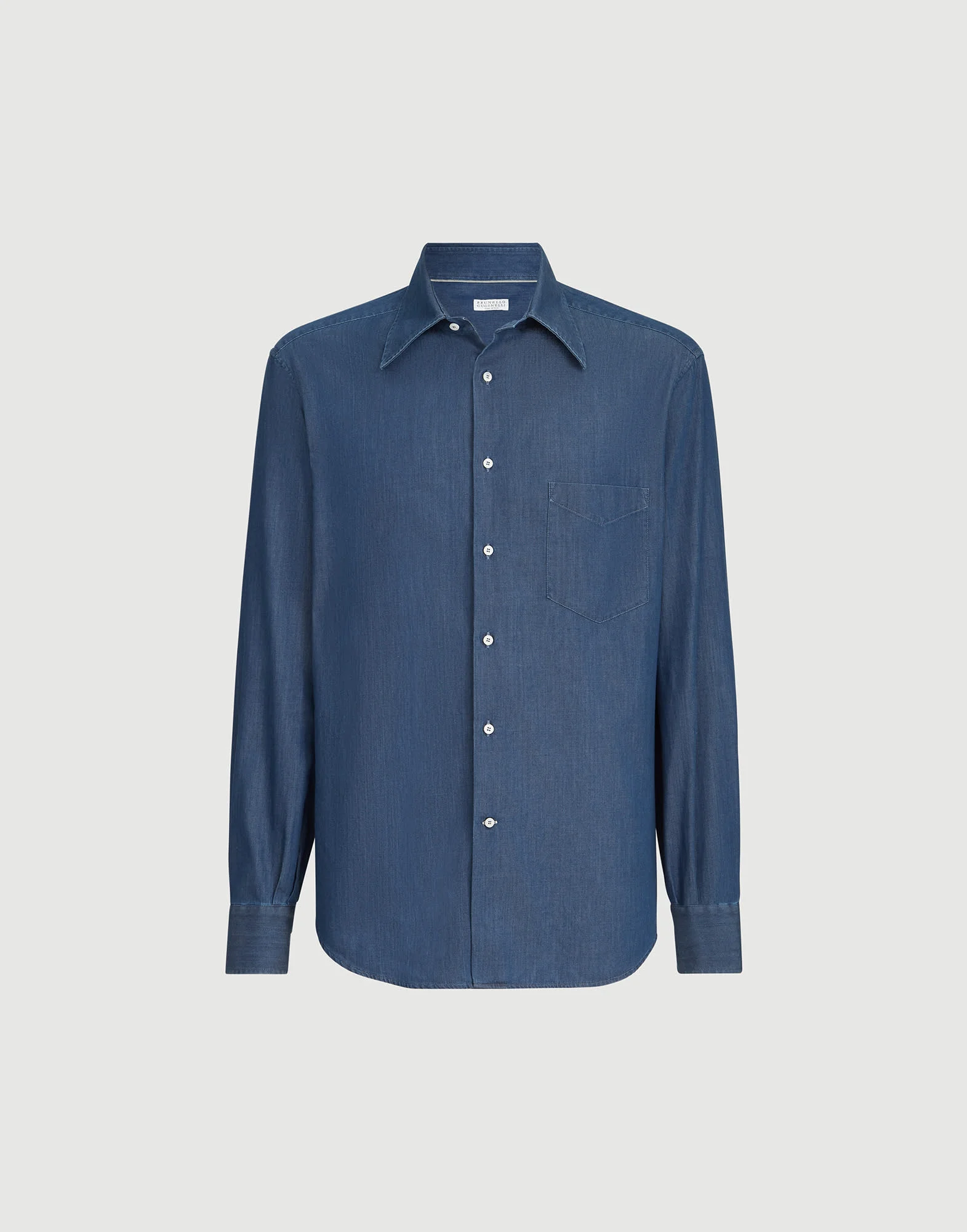 Lightweight denim shirt with Italian collar and chest pocket - 1