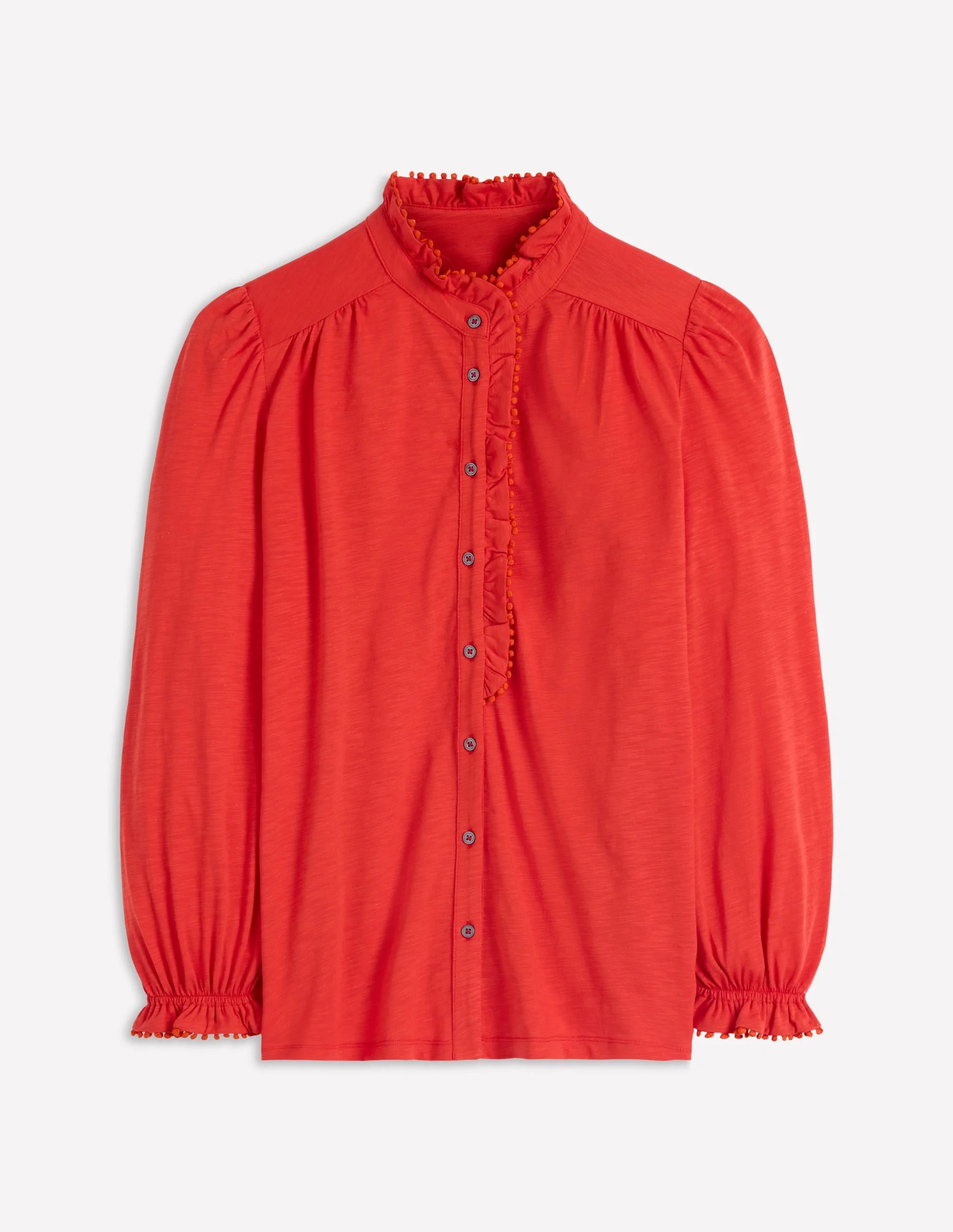 Emily Pom Detail Ruffle Shirt-Blood Orange - 1