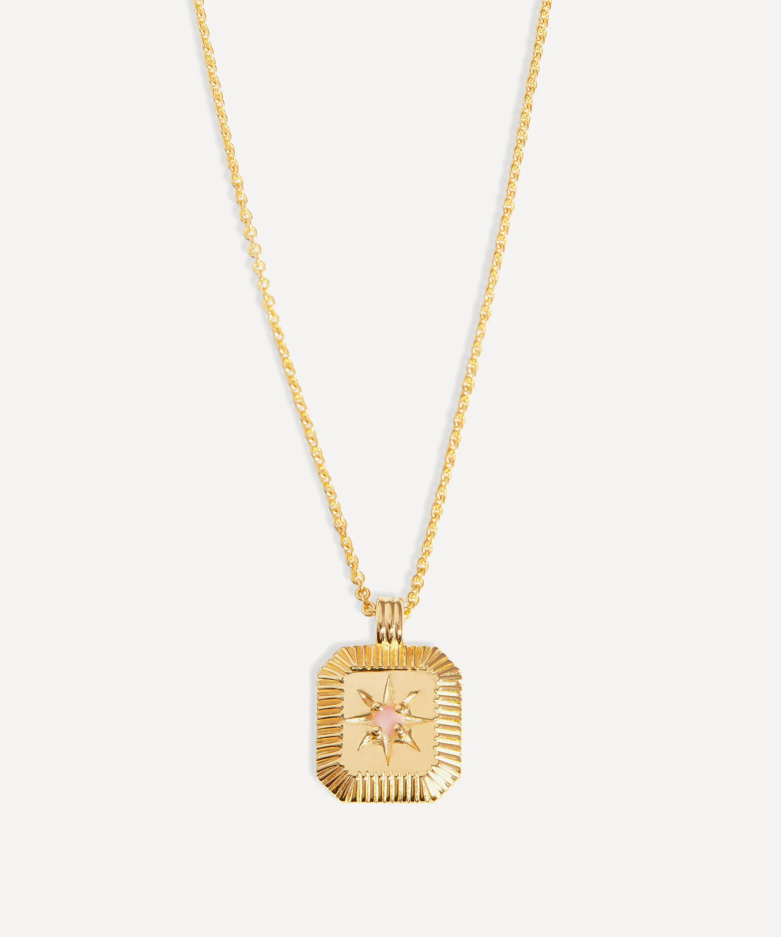 18ct Gold-Plated Vermeil Silver Engravable July Birthstone Star Ridge Pendant Necklace - 1