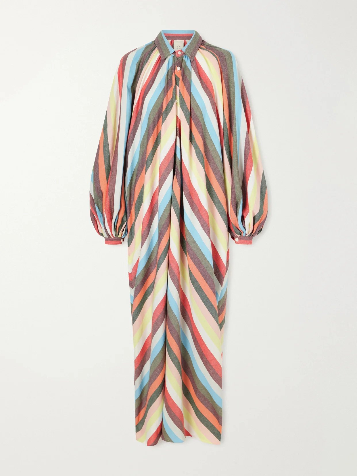The Balloon Sleeve Touareg Striped Cotton Maxi Dress - 1