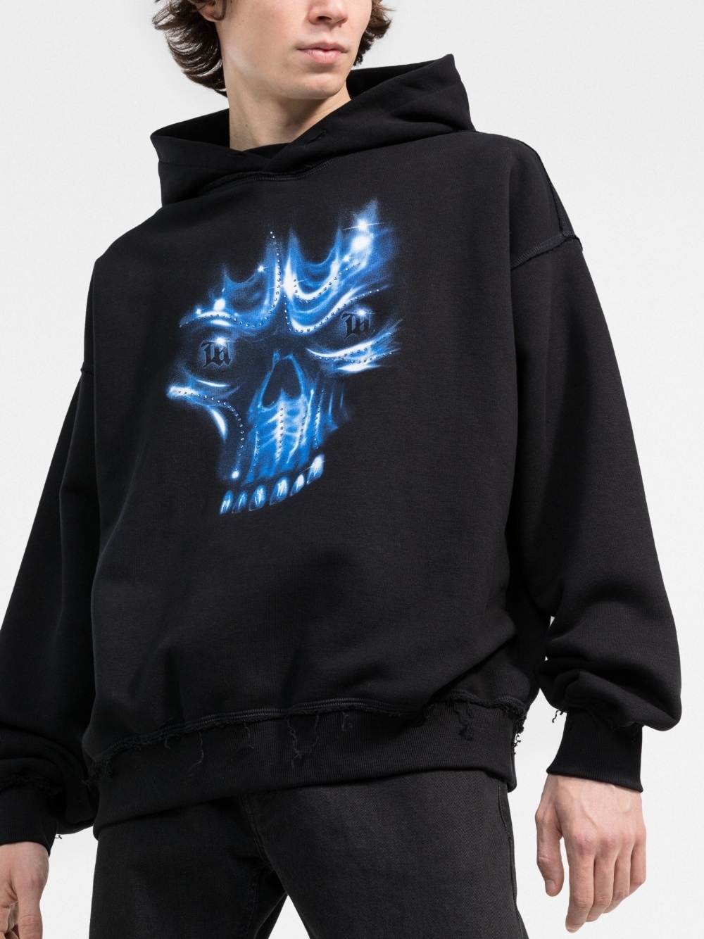 skull print drawstring hoodie - 3