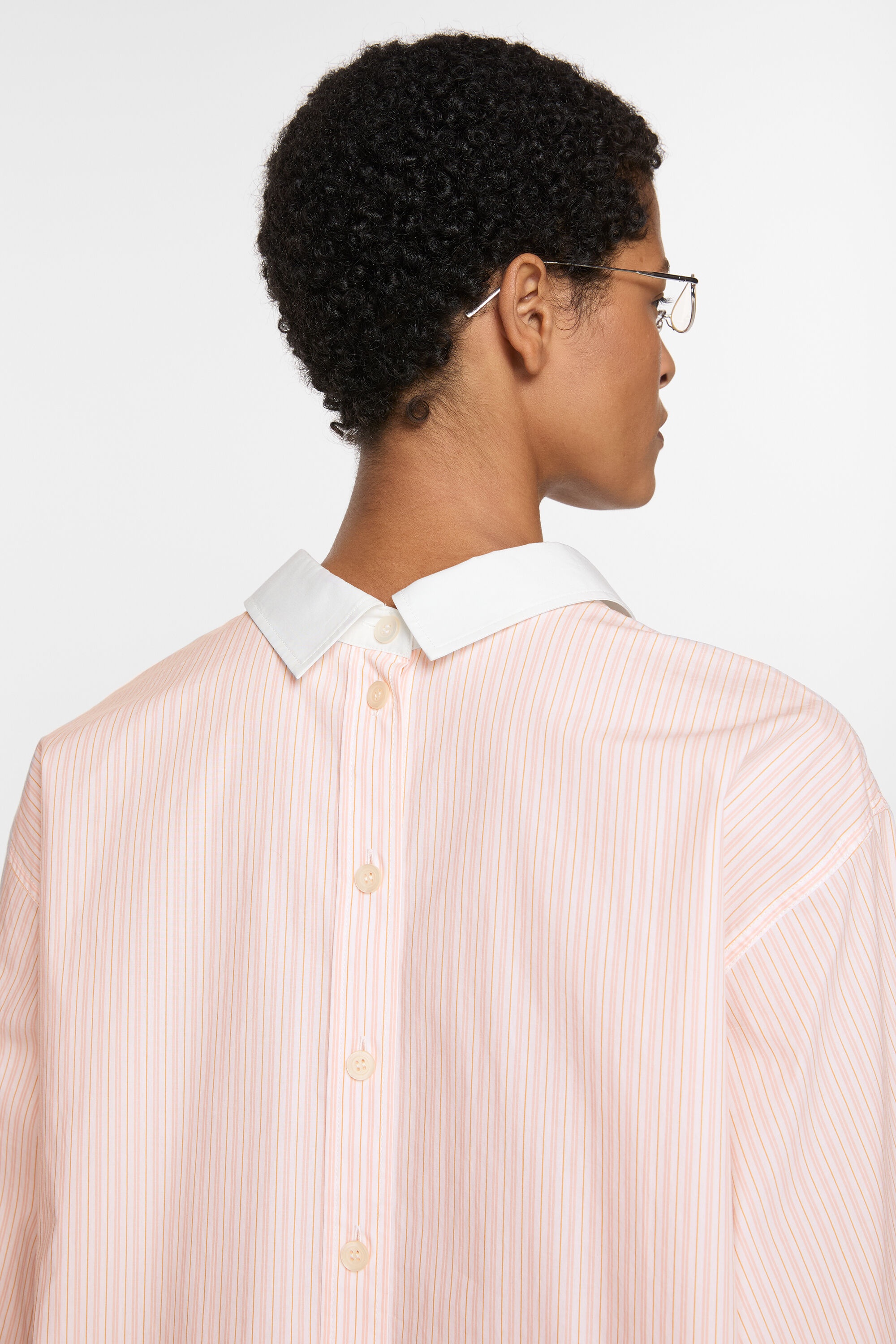 Stripe button-up shirt - Salmon pink/white - 4