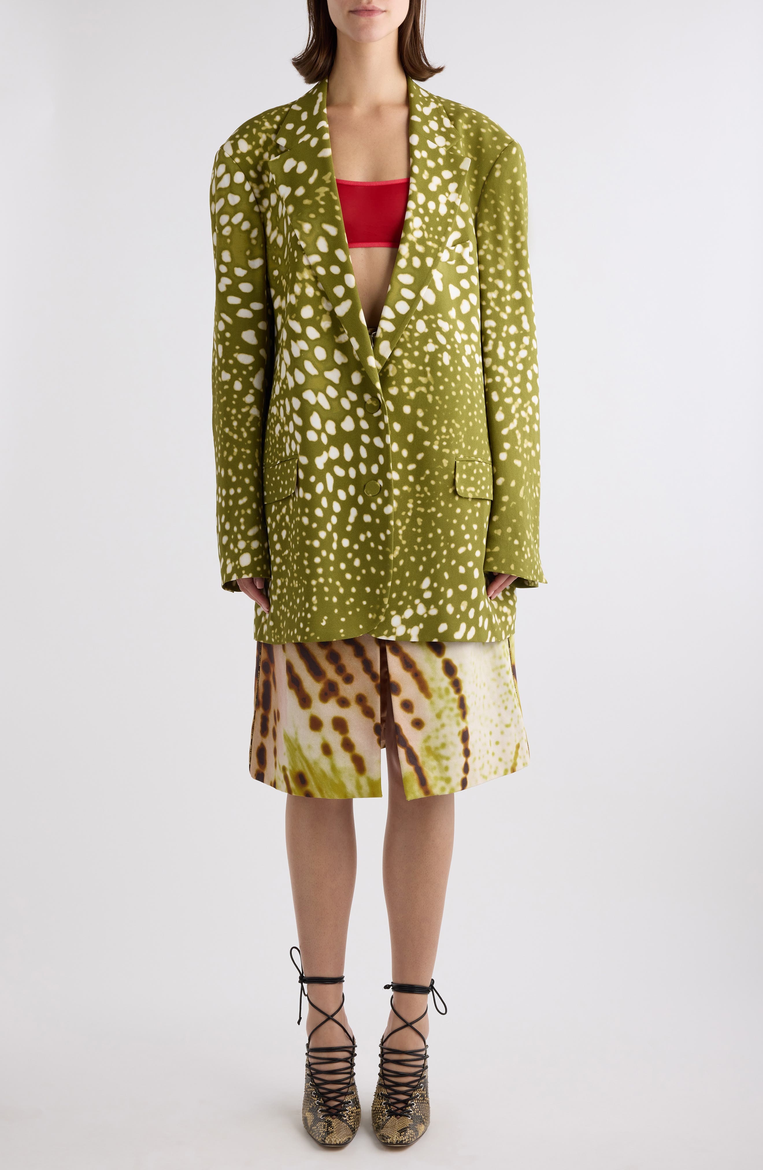 Dries Van Noten Sheraz Leopard Orchid Print Belted Midi Skirt in Olive at Nordstrom - 2
