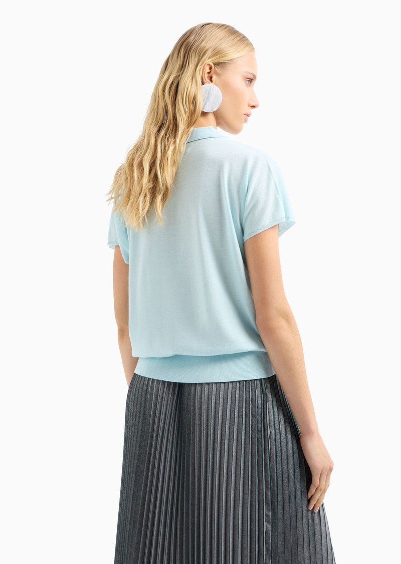 Polo-shirt collar jumper in a decrease stockinette stitch virgin-wool and silk blend 3