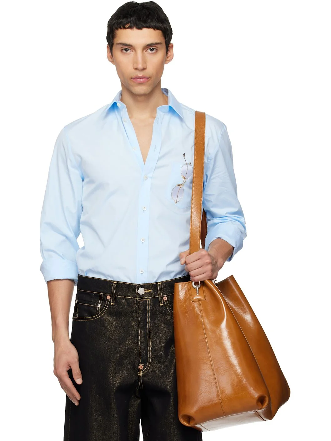 Blue Printed Cotton Poplin Shirt - 1