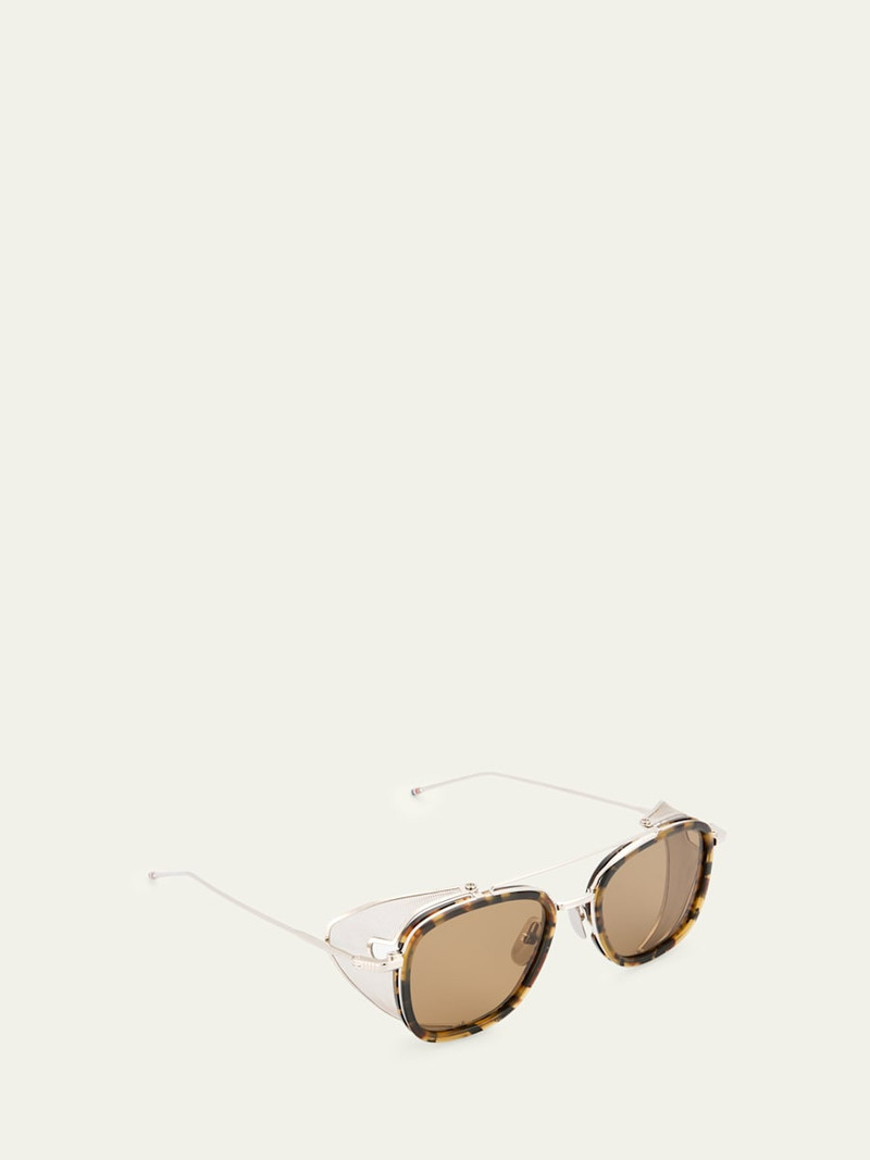 Thom Browne Men's Acetate and Titanium Rectangle Sunglasses with Side Shields outlook
